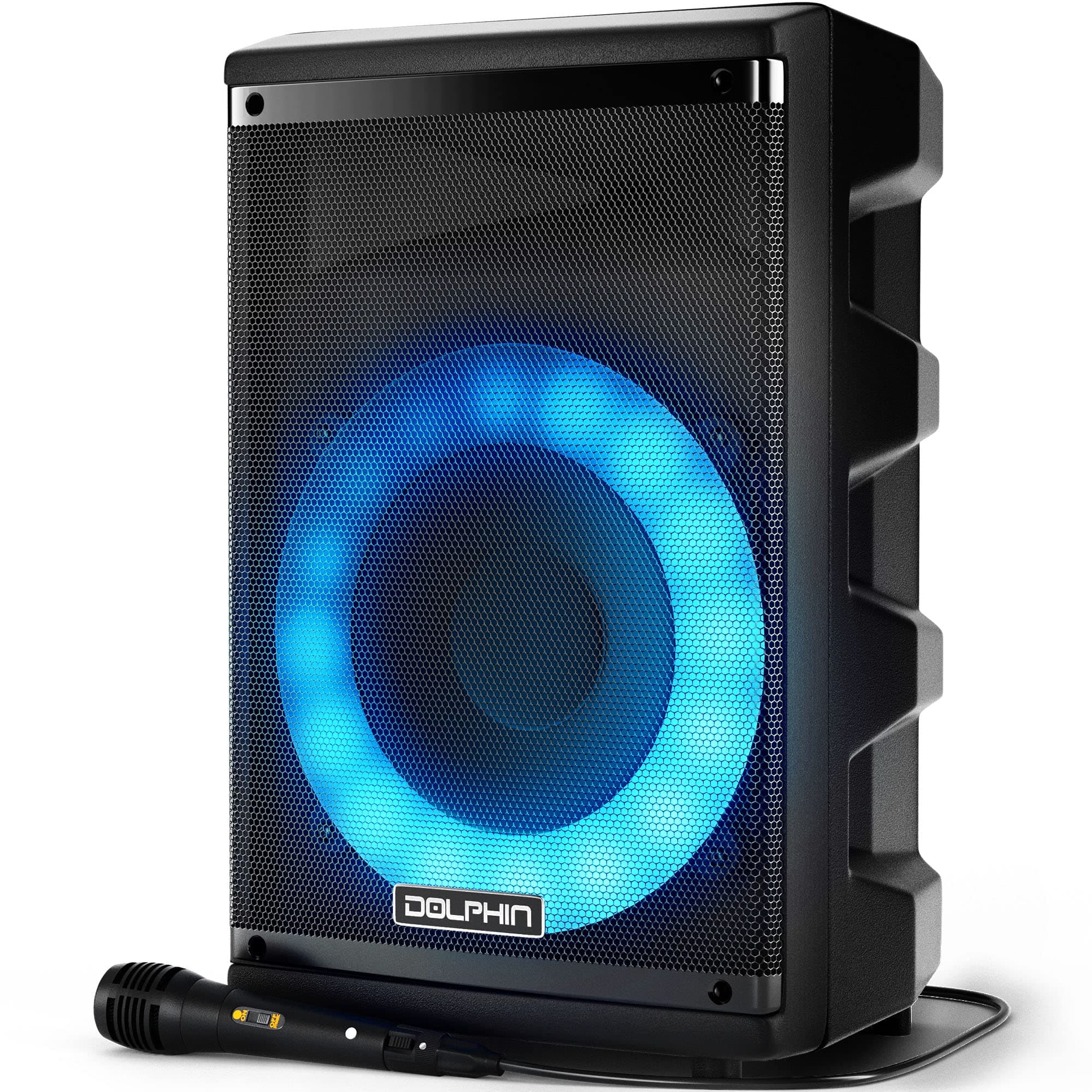 DolphinSP-807RBT Bluetooth Karaoke Speaker: Powerful, Portable Sound with Microphone, Dynamic Spin Lights & Crystal-Clear Audio for Parties