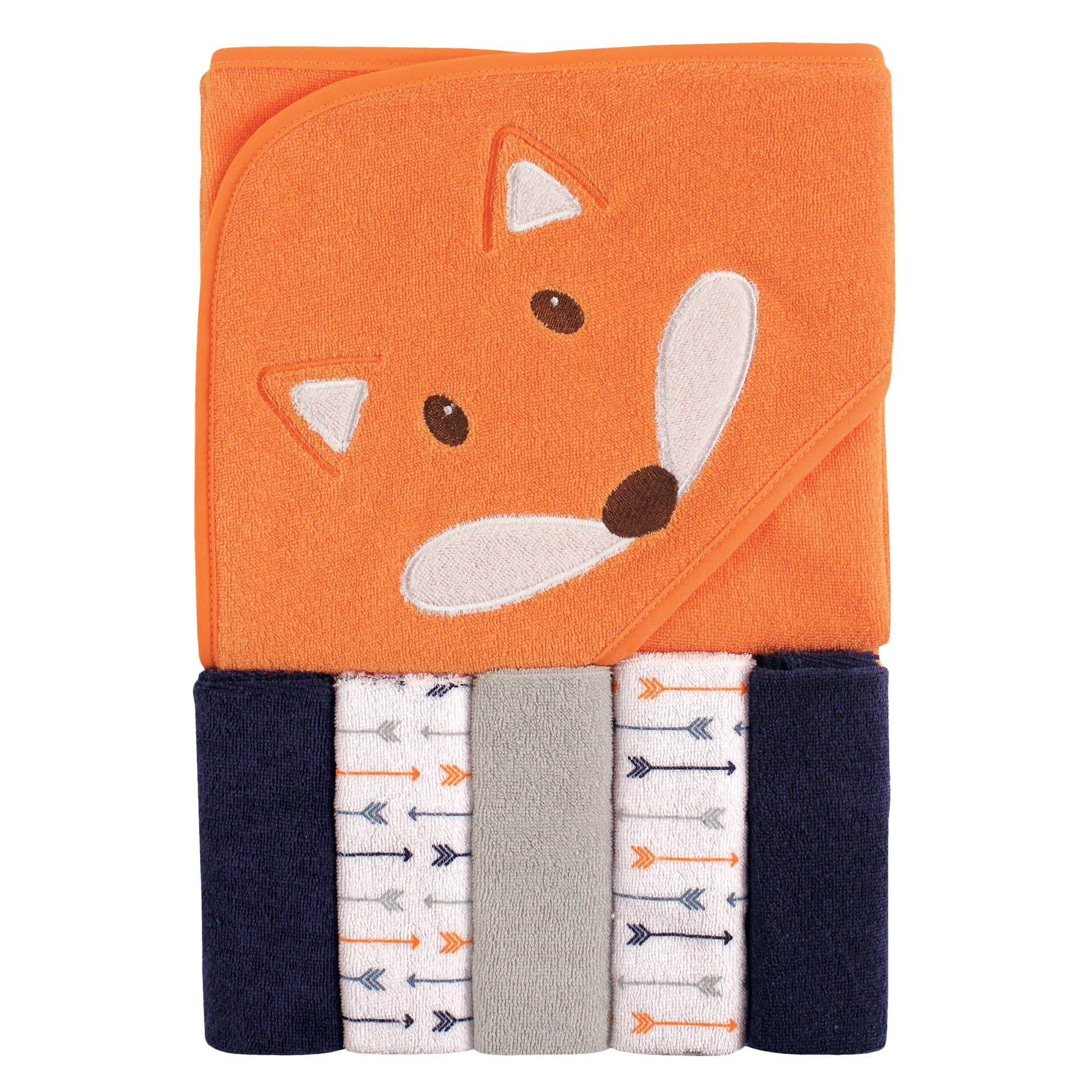 Unisex Baby Hooded Towel with Five Washcloths, Boy Fox, One Size