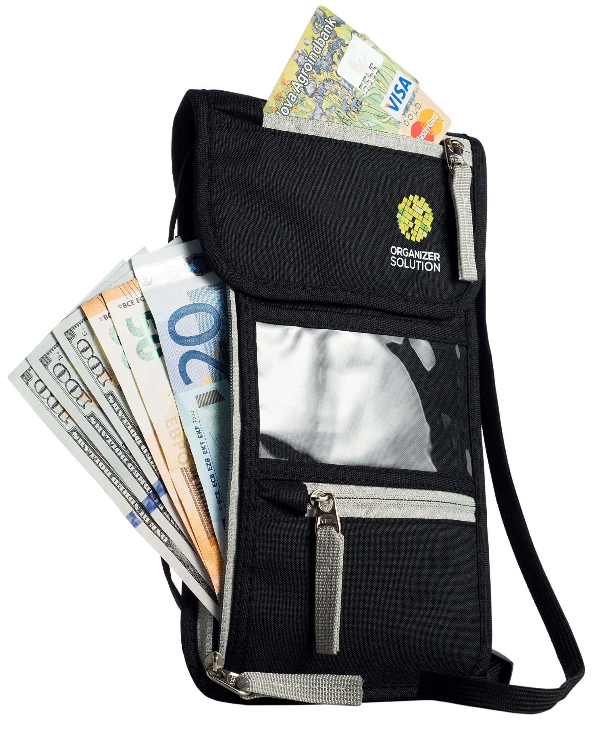 Passport Holder by Organizer Solution, Travel Wallet with Rfid, Black Neck Pouch