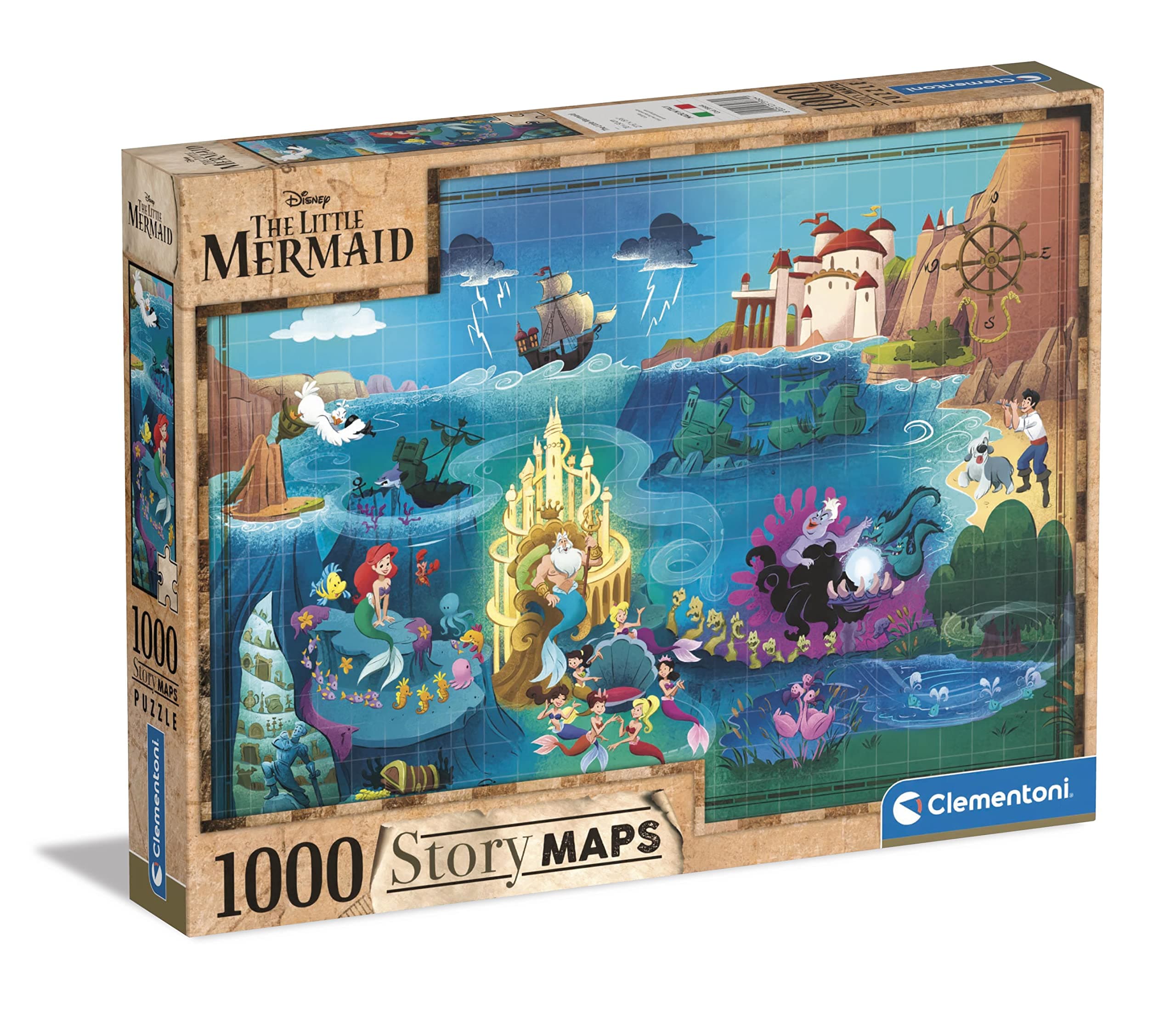 39664 Disney Maps Little Mermaid Pieces, Made in Italy, Jigsaw Puzzle for Adults, Multicolor, Medium, 1000 pezzi