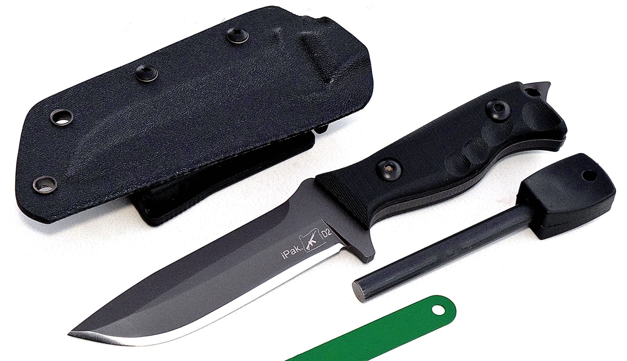 USA IPAK-DELTA D2 Tool Steel Small Tactical Survival Hunting Skinning Knife with Kydex Sheath & Fire Starter Set CFK41
