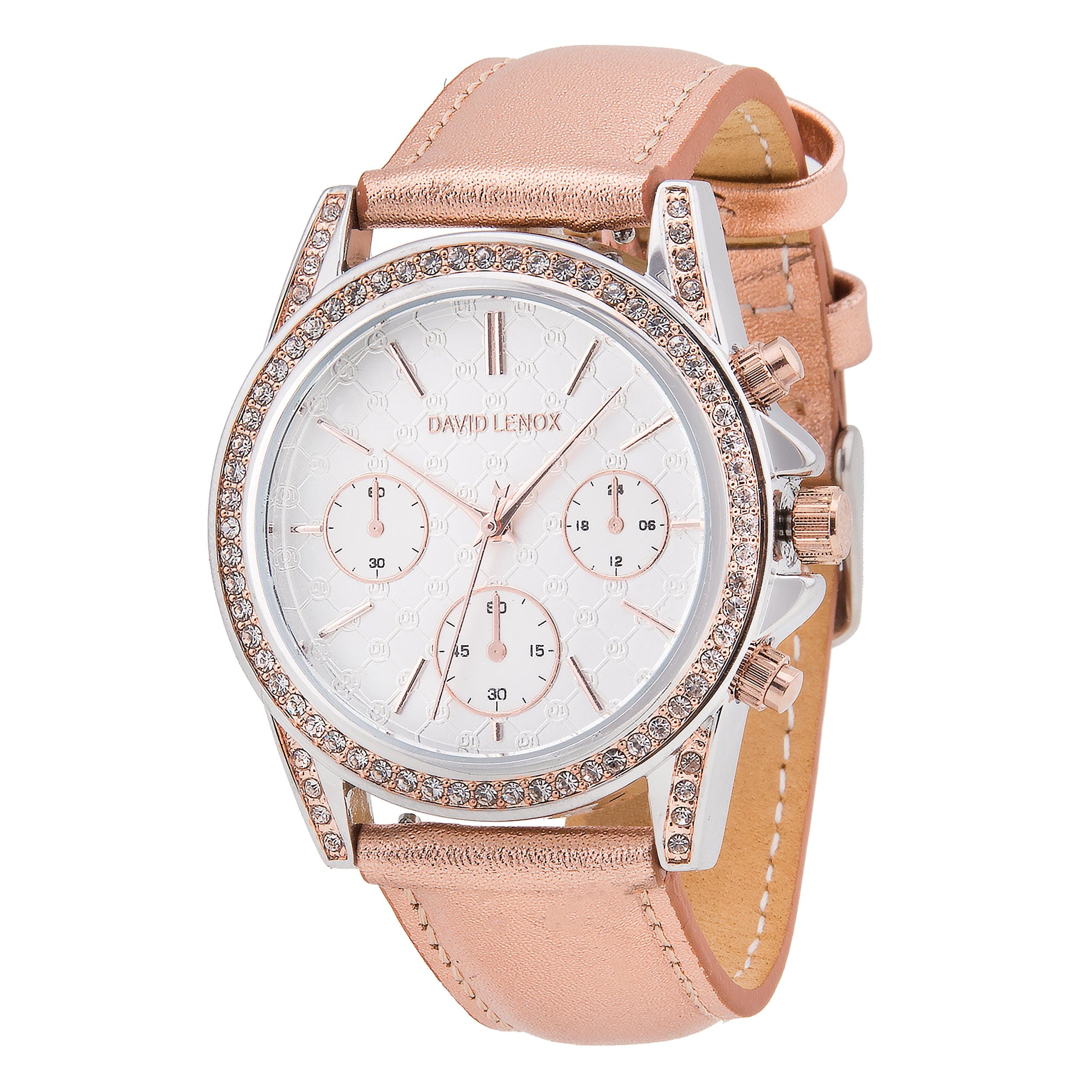 David Lenox dual tone women's watch with real leather strap style DL0229