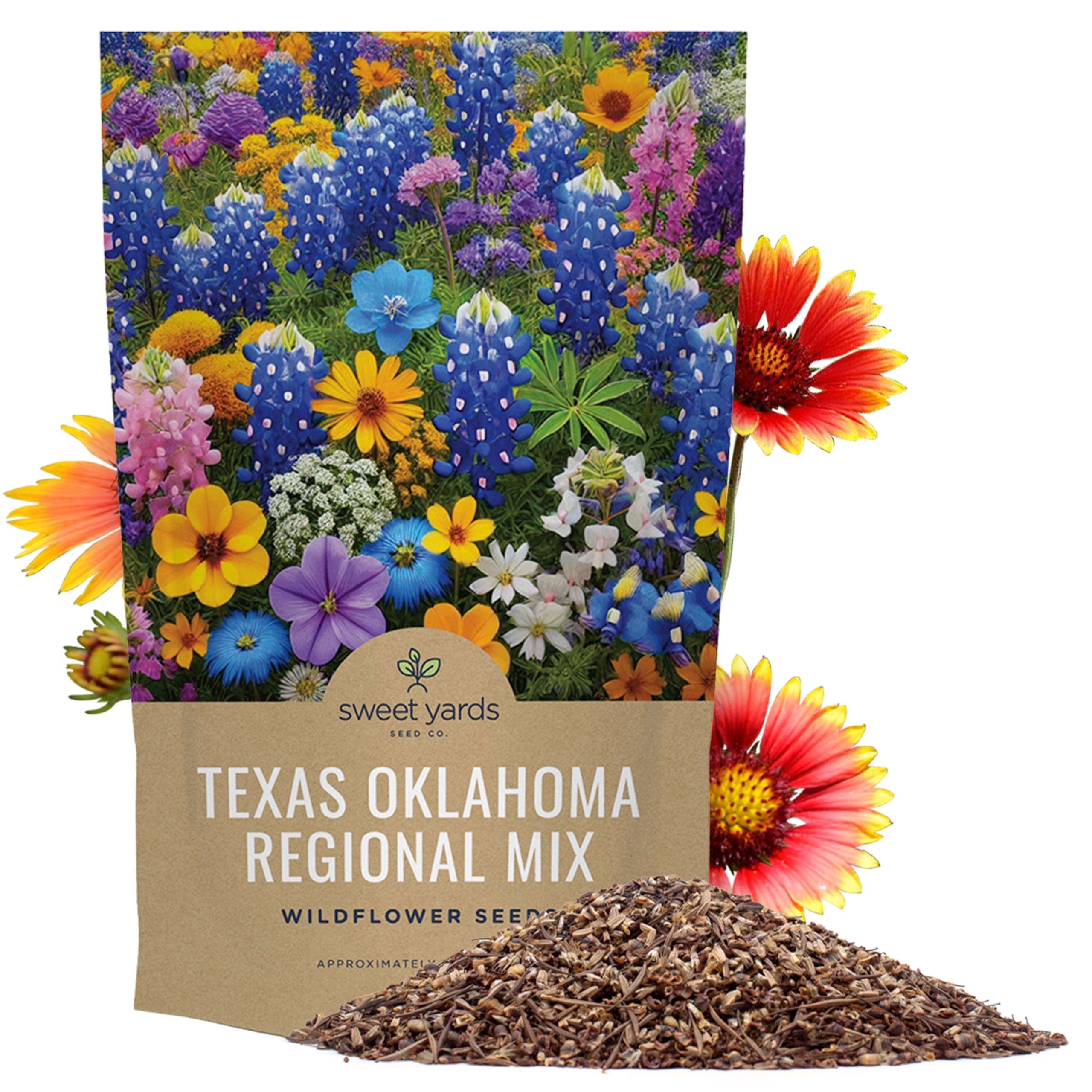 Texas Oklahoma Wildflower Seeds Mixture - Bulk 1/4 Pound Bag - Over 60,000 Na...