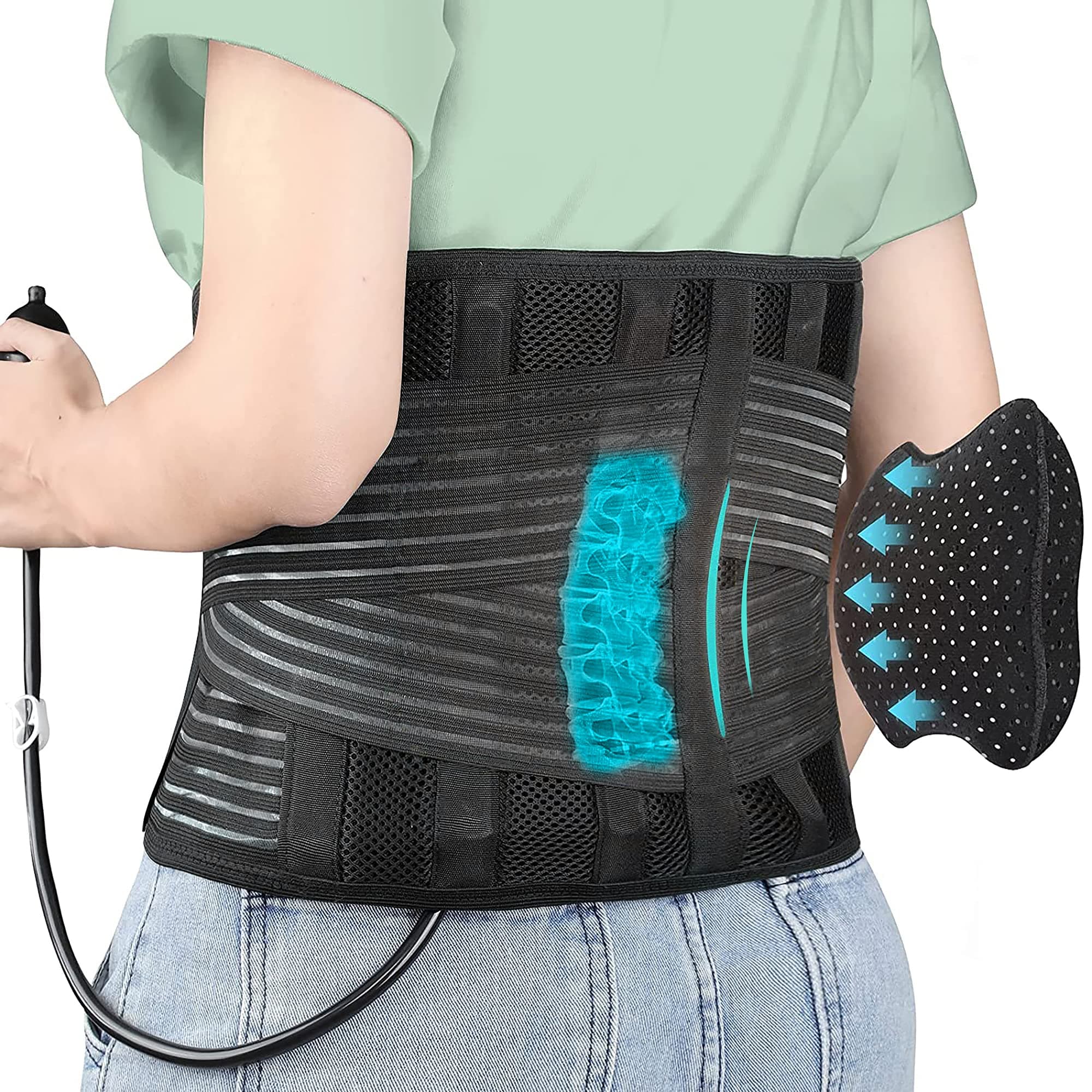 DARLIS Back Brace Support Belt with Inflatable Lumbar Pad - Extra Support for Lower Back Pain, Herniated Disc, Sciatica, Scoliosis, Adjustable Support Straps Lumbar Support Belt for Men Women L/XL