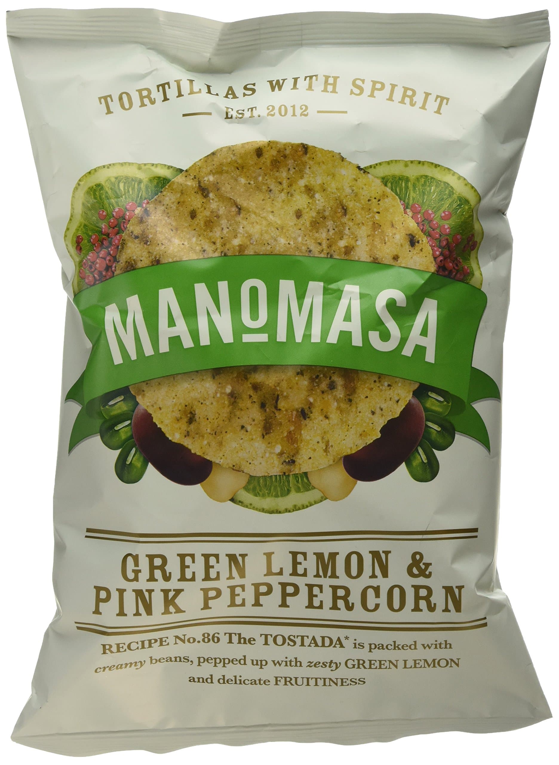 Manomasa Green Lemon & Pink Peppercorn Tortilla Chips 160g (Pack of 12), MM048