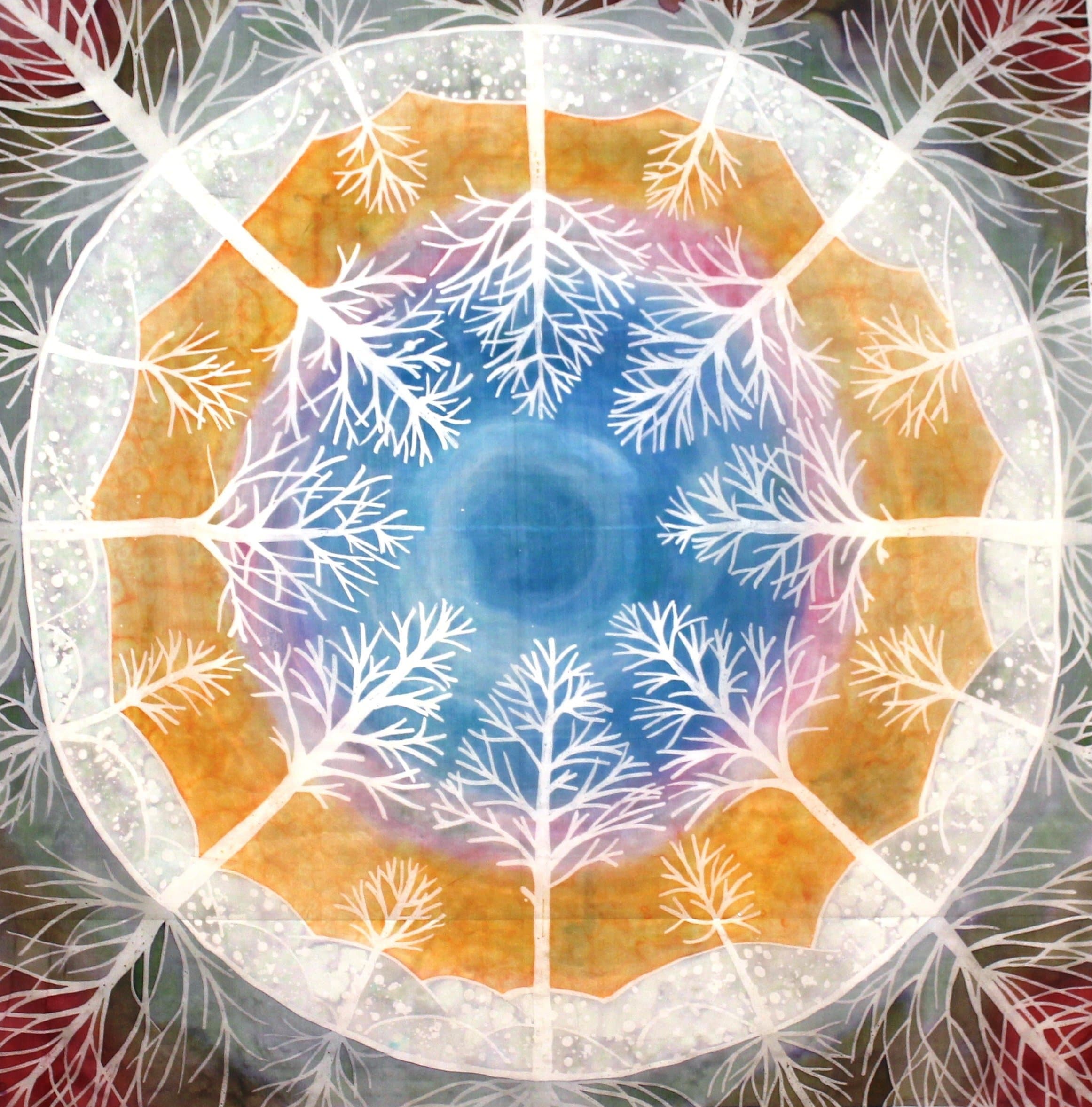 Mandala batik wall tapestry. Home decor. Batik art. Painting on pure silk. Tree of life batik art on silk.