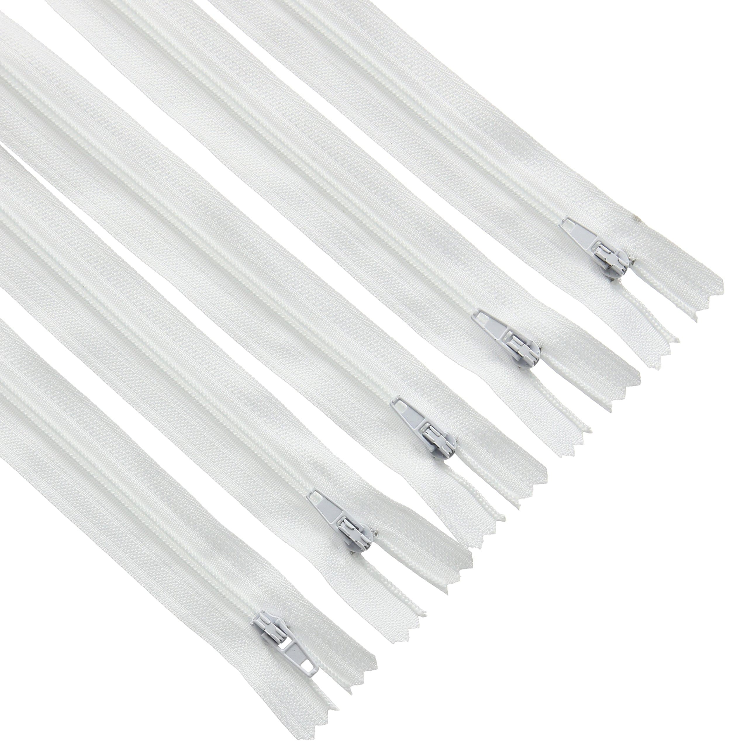 LEDUC Zip-5pc White Nylon zips-Size 15cm