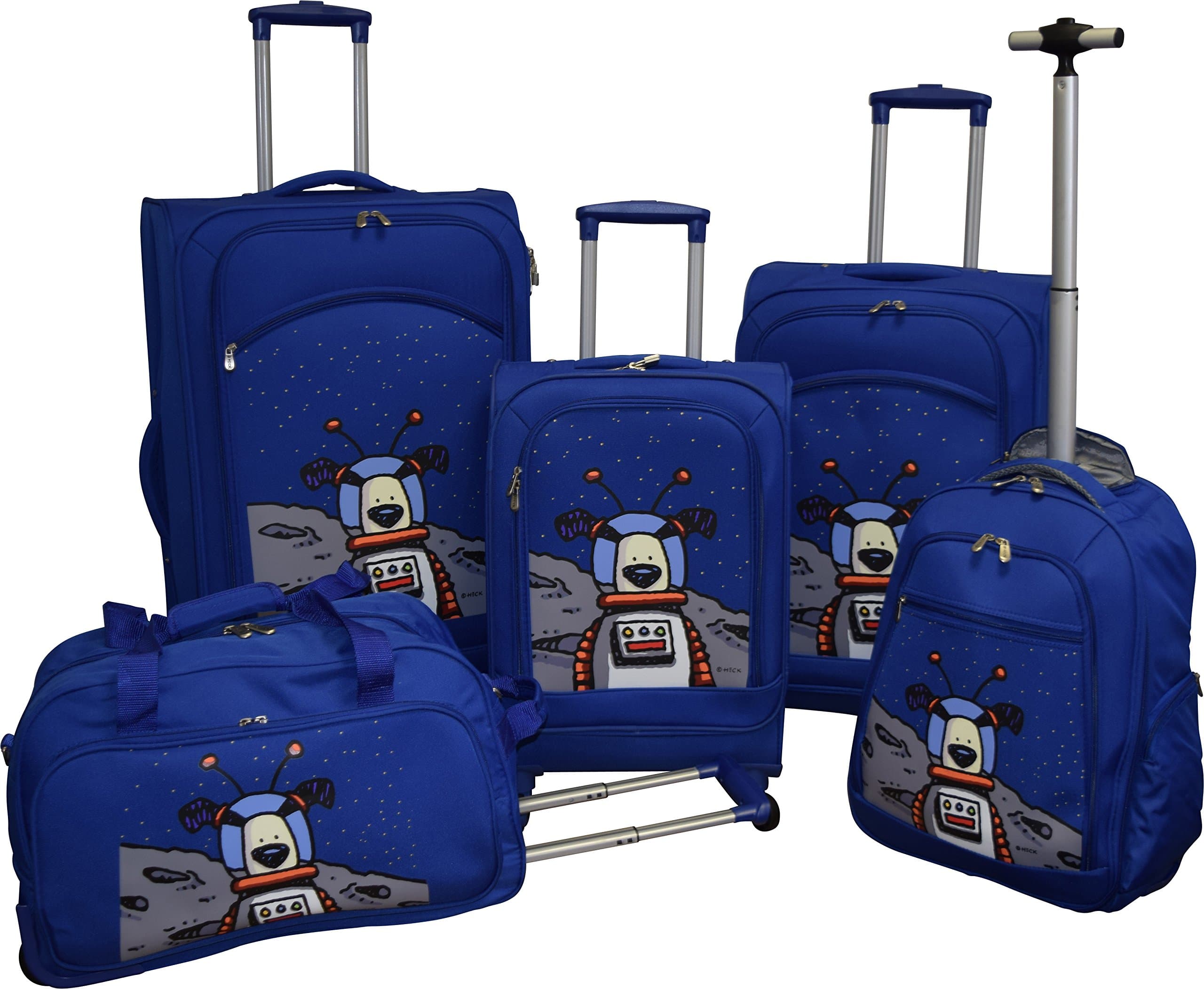 Ed Heck Lightweight 5-PC Spinner Luggage Set (True Blue-Moon Dog)