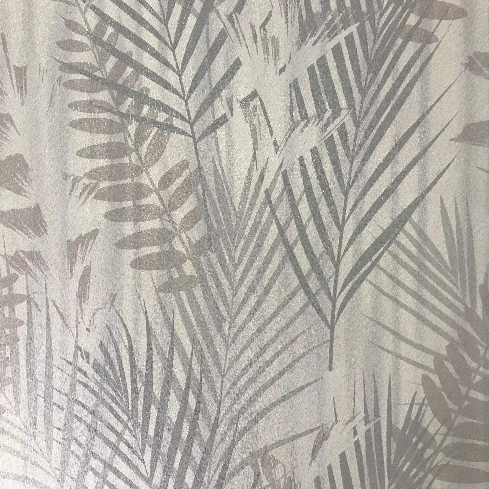 Wallpaper Ivory Gray Silver Metallic Modern Floral Tropical Palm Leaves Trees 3D
