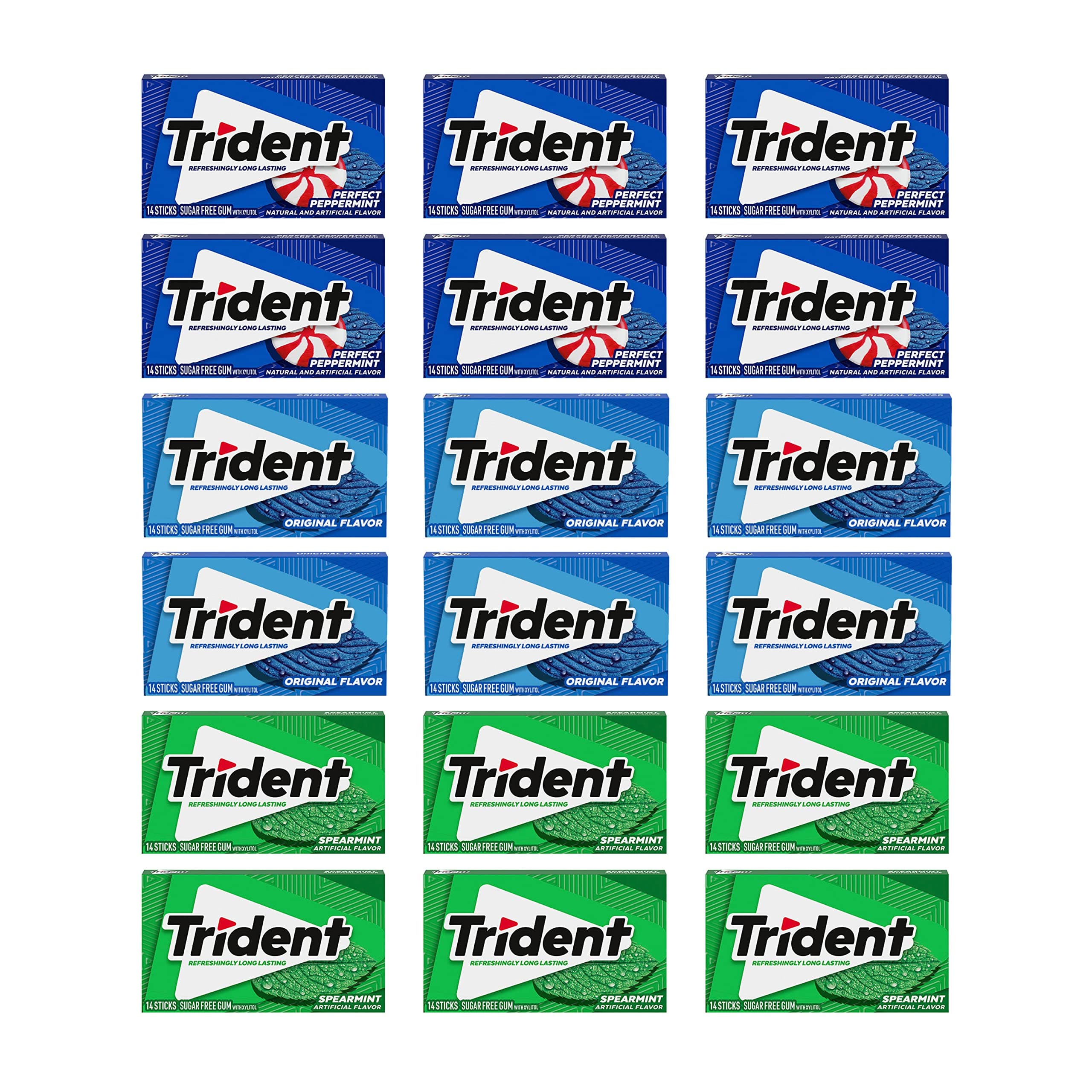 Sugar Free Gum Variety Pack, Spearmint, Perfect Peppermint & Original Flavors, 18 Packs of 14 Pieces (252 Total Pieces)