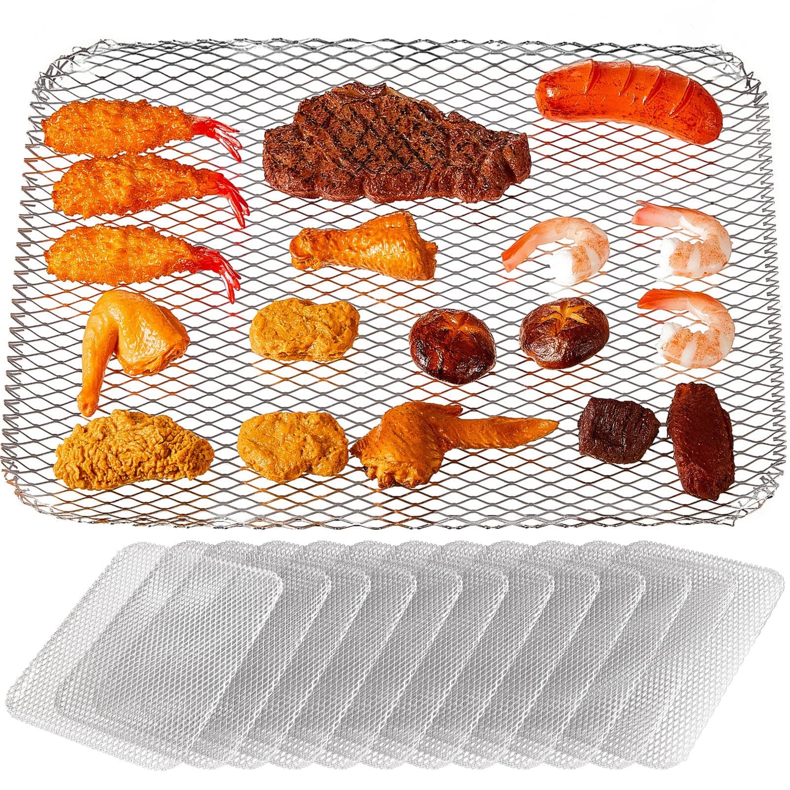 Mifoci 20 Pcs BBQ Disposable Grill Topper Non Stick BBQ Grill Mesh Mat Disposable Pans for Outdoor Liners Cooking Grid Grates Pad for Camping Picnics Meat