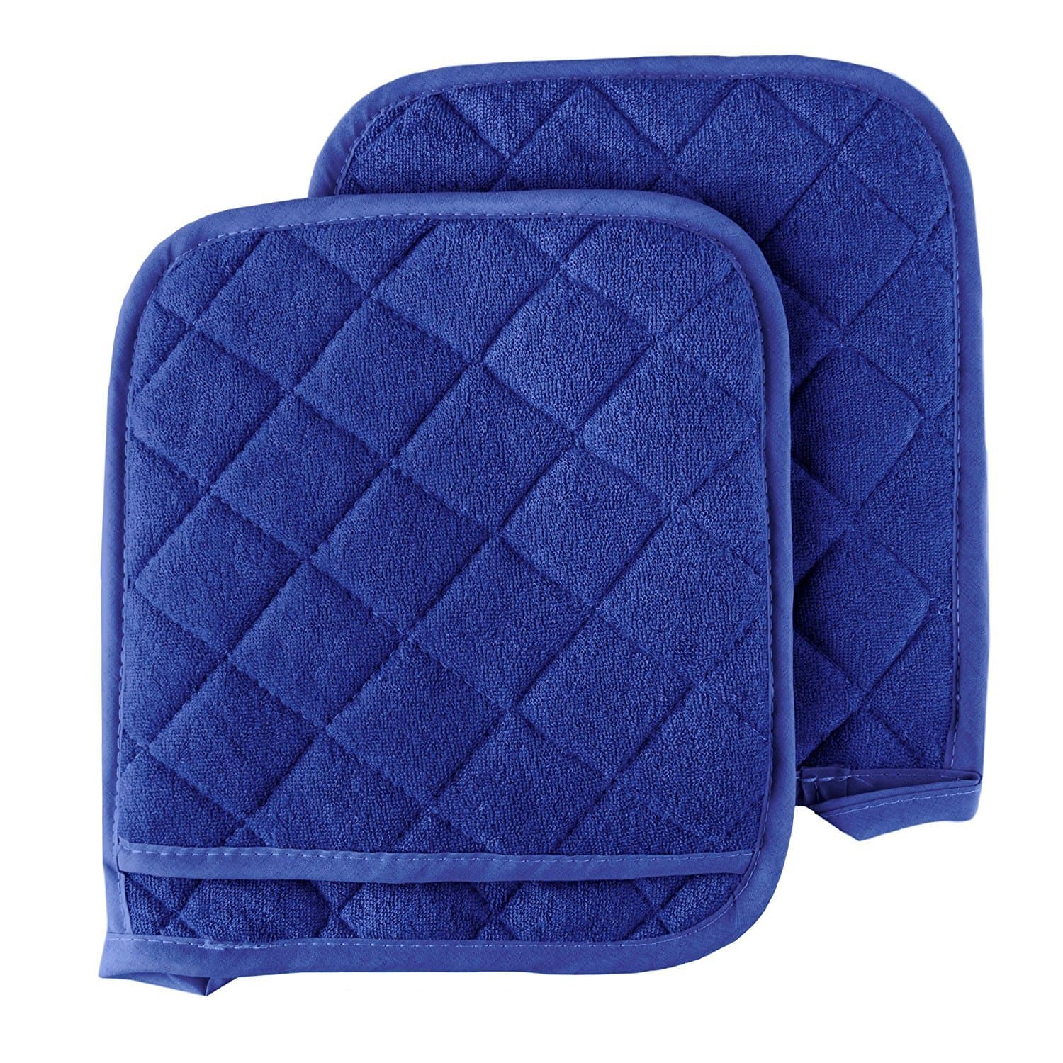 Pot Holder Set, 2 Piece Oversized Heat Resistant Quilted Cotton Pot Holders By Lavish Home (Blue)