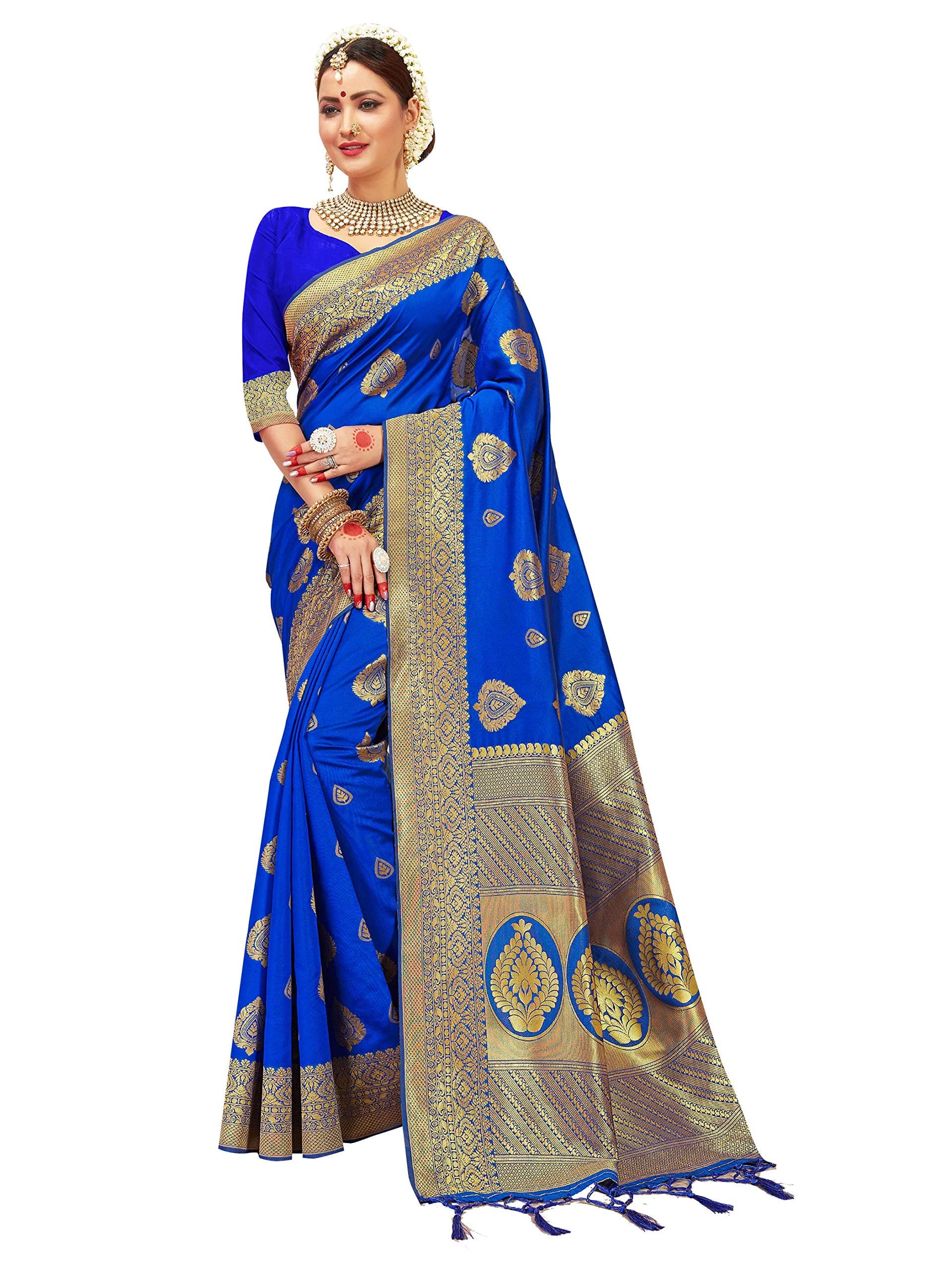 Sarees For Women Banarasi Art Silk l Indian Rakhi Wedding Diwali Gift Sari with Unstitched Blouse