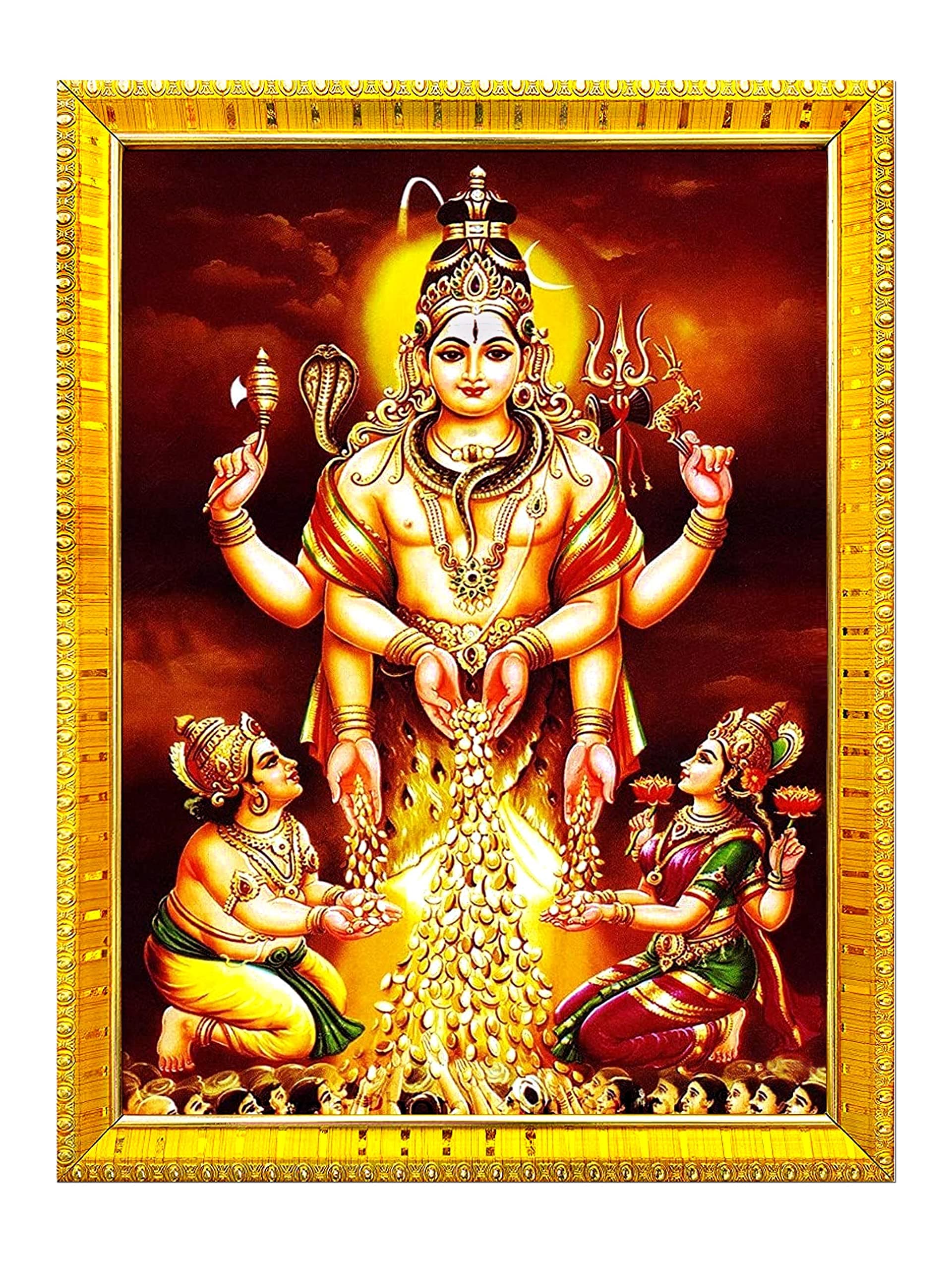- zig zag God Swarnakarshana Bhairava Swamy With Lakshmi Devi and Kuber Bhagwan Photo Frame For Wall / Table / Pooja Room ( 7x9 inches, Acrylic Glass) Golden, Rectangular