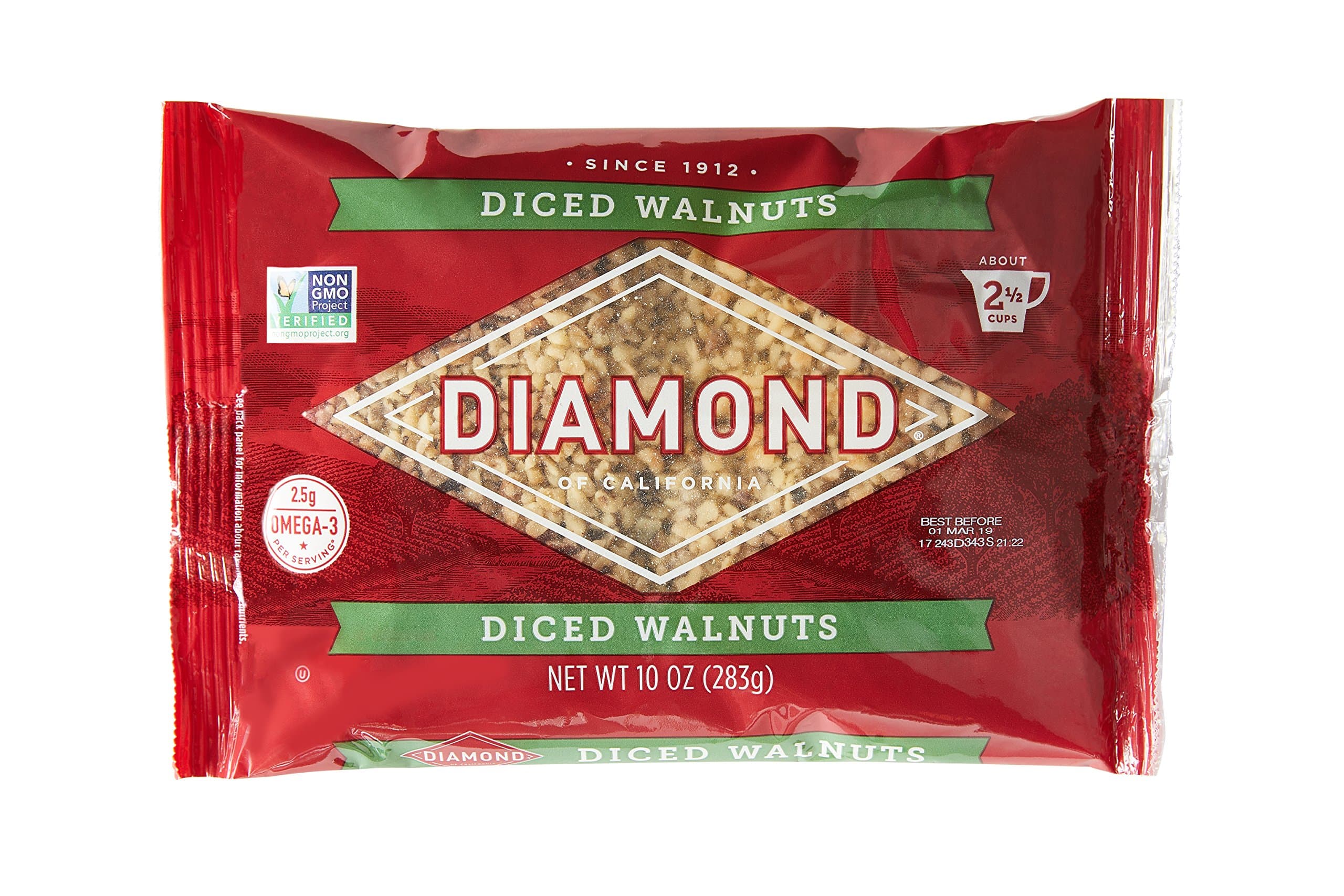 Diamond of California, Finely Diced Walnuts, Non GMO, No Added Salt, 10 Ounce, Pack of 6