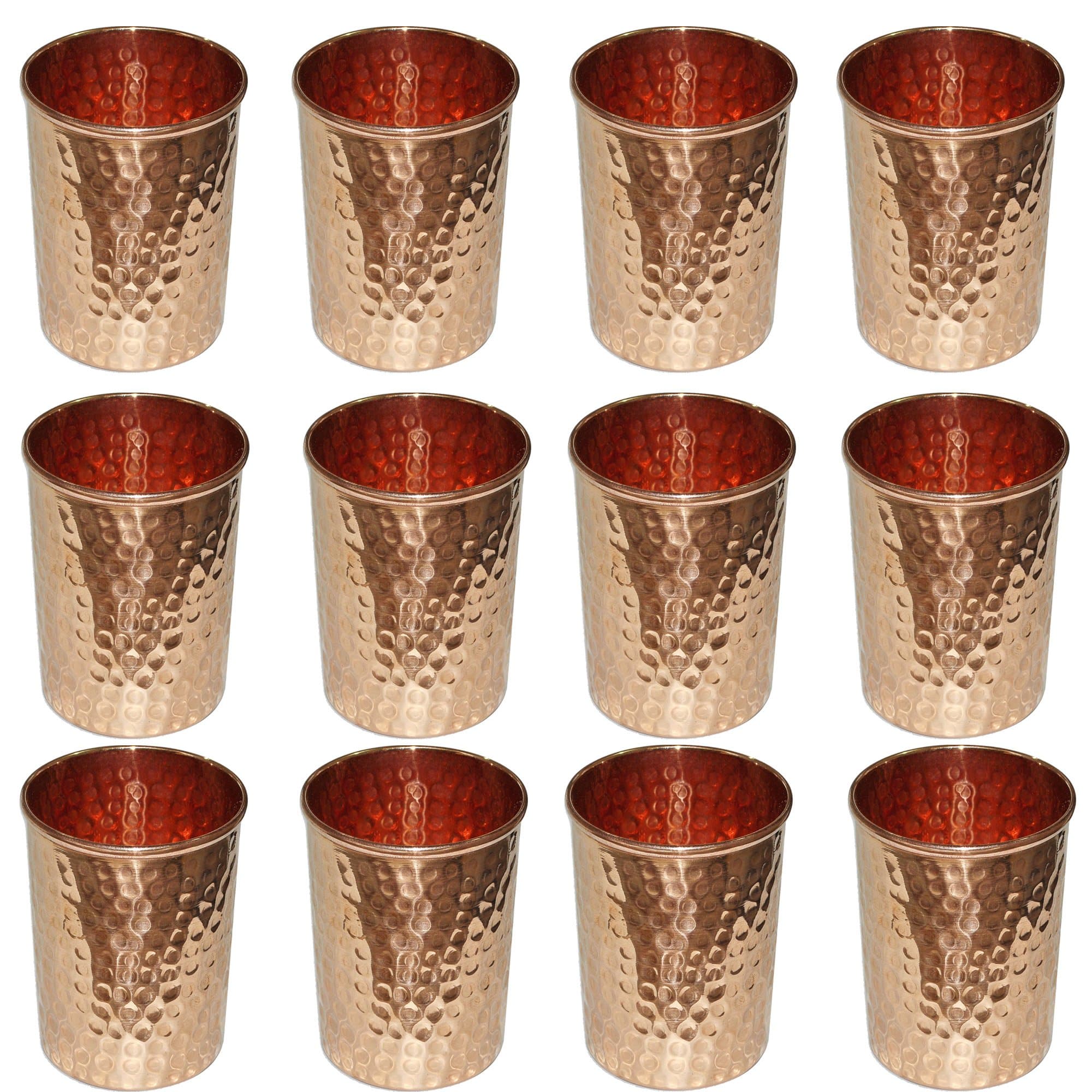 SKAVIJ Pure Copper Water Tumblers Hammered Style Drinking Glasses (Pack of 12, 0.32 Litre)