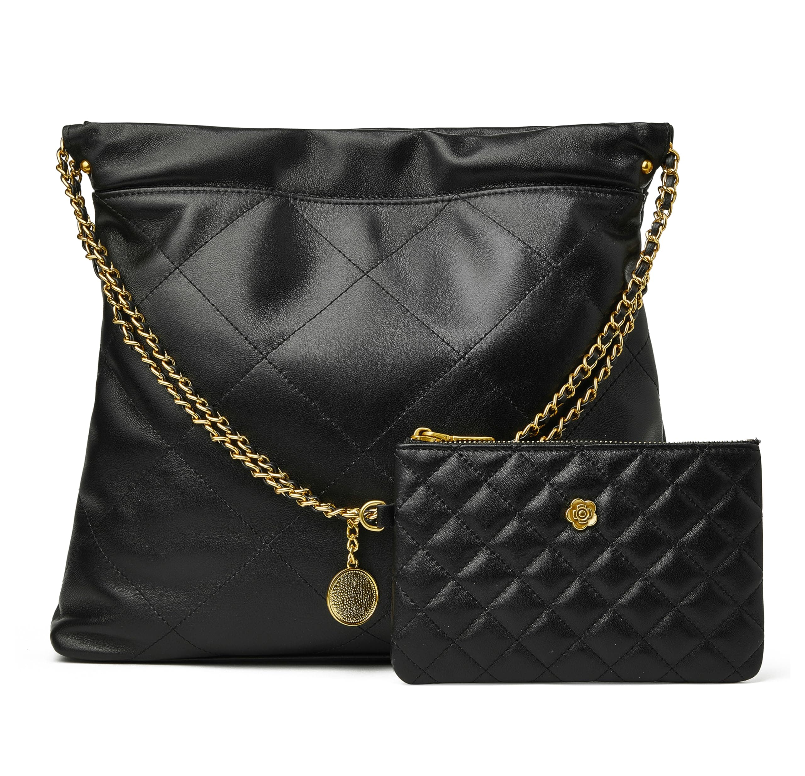 DORIS&JACKY Quilted Tote Bag Set For Women Soft Lambskin Shoulder Purse And Large Leather Work Handbag With 1 Small Clutch