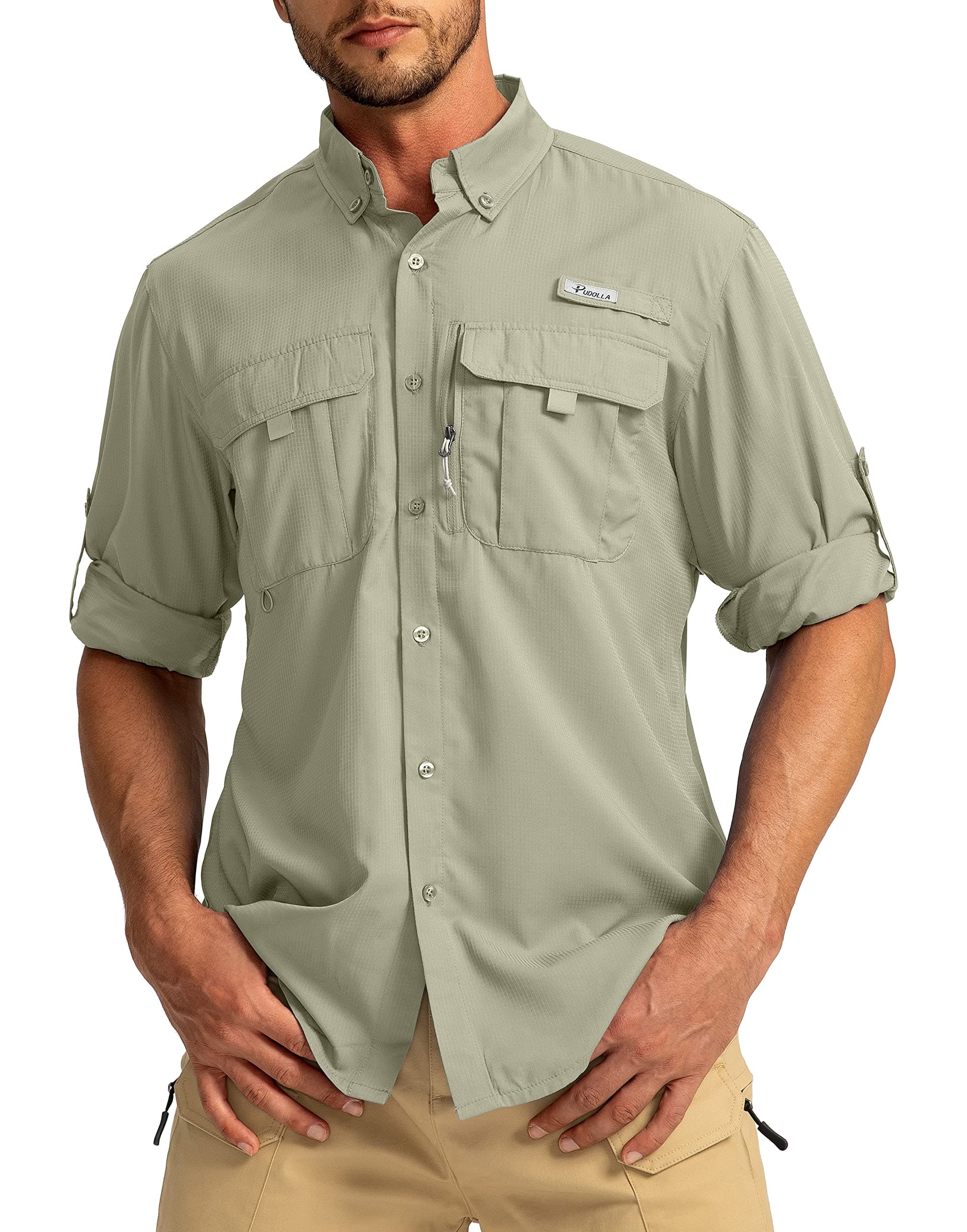 Men's Sun Protection Fishing Shirts Long Sleeve Travel Work Shirts for Men UPF50+ Button Down Shirts with Zipper Pockets