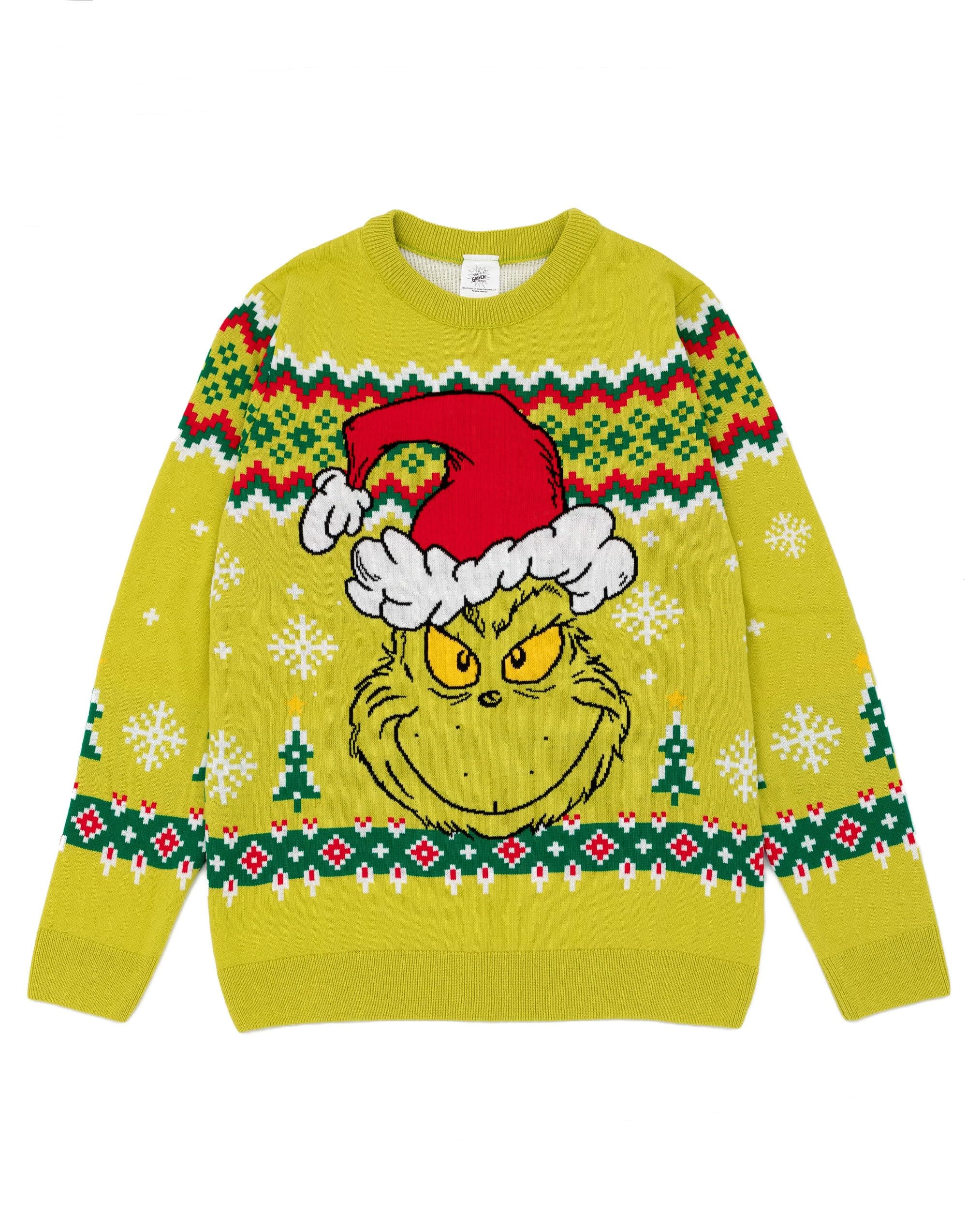 The GrinchMen's Knitted Christmas Jumper | Green Festive Holiday Long Sleeve Sweater for Adults | Iconic Warm & Stylish Knitwear Top | Pullover Knit Movie Gift Merchandise for Him