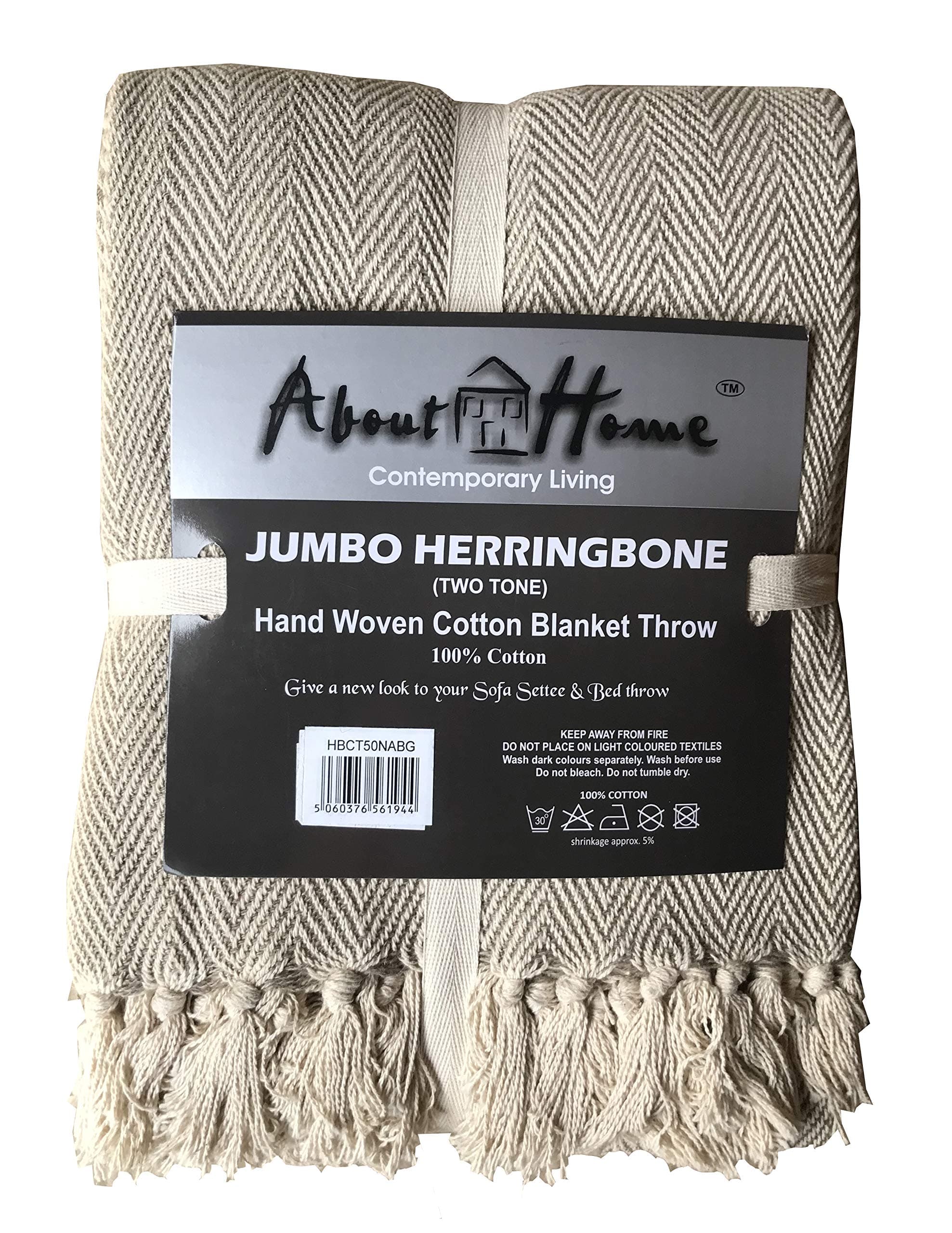 About Home Cotton Rich Herringbone Blanket Throw, Settee Cover (Beige/nat, 50"x60")
