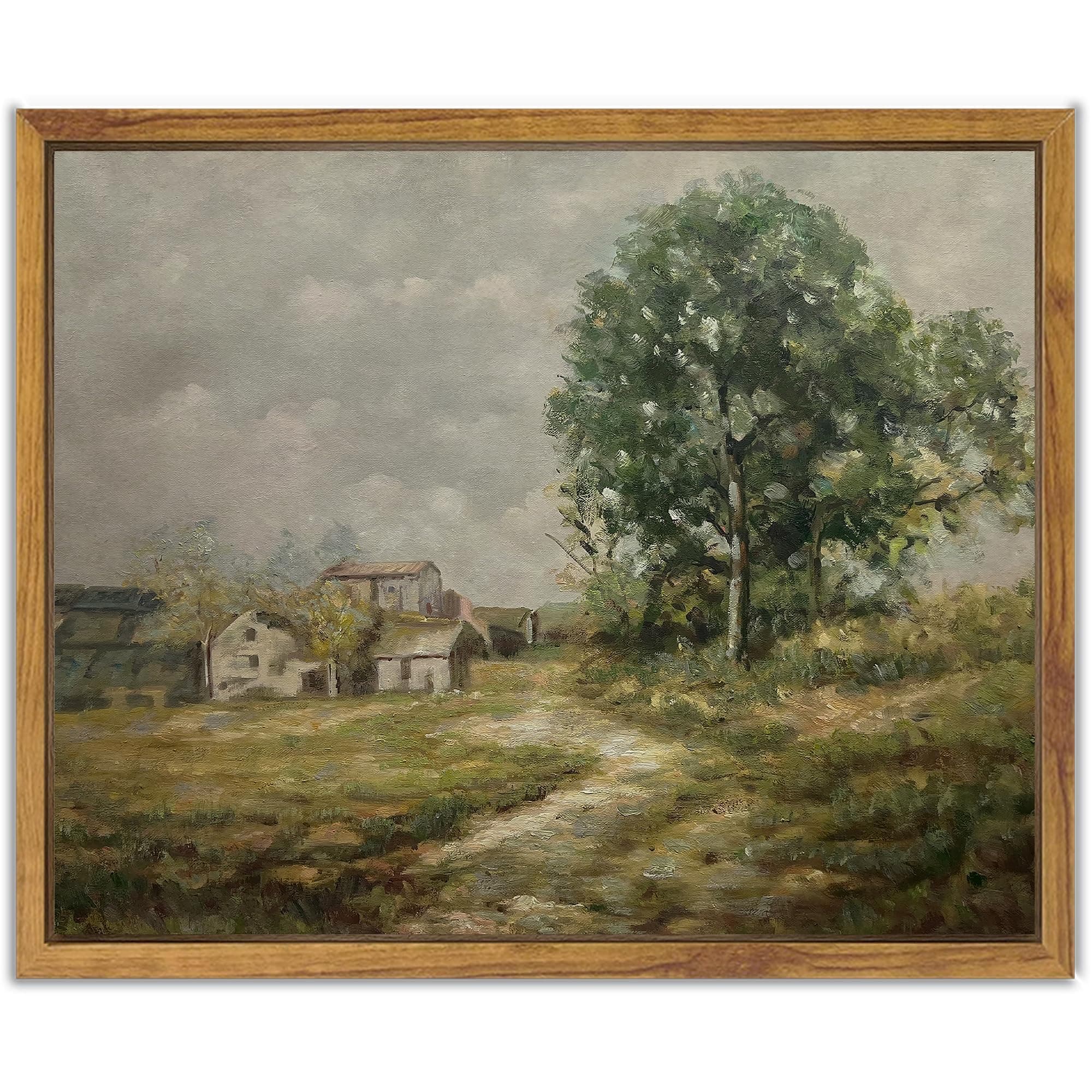 Vintage Landscape Framed Canvas Wall Art Country Road Classic Painting Modern Farmhouse Kitchen Office Decor - 8x10in Natural Framed