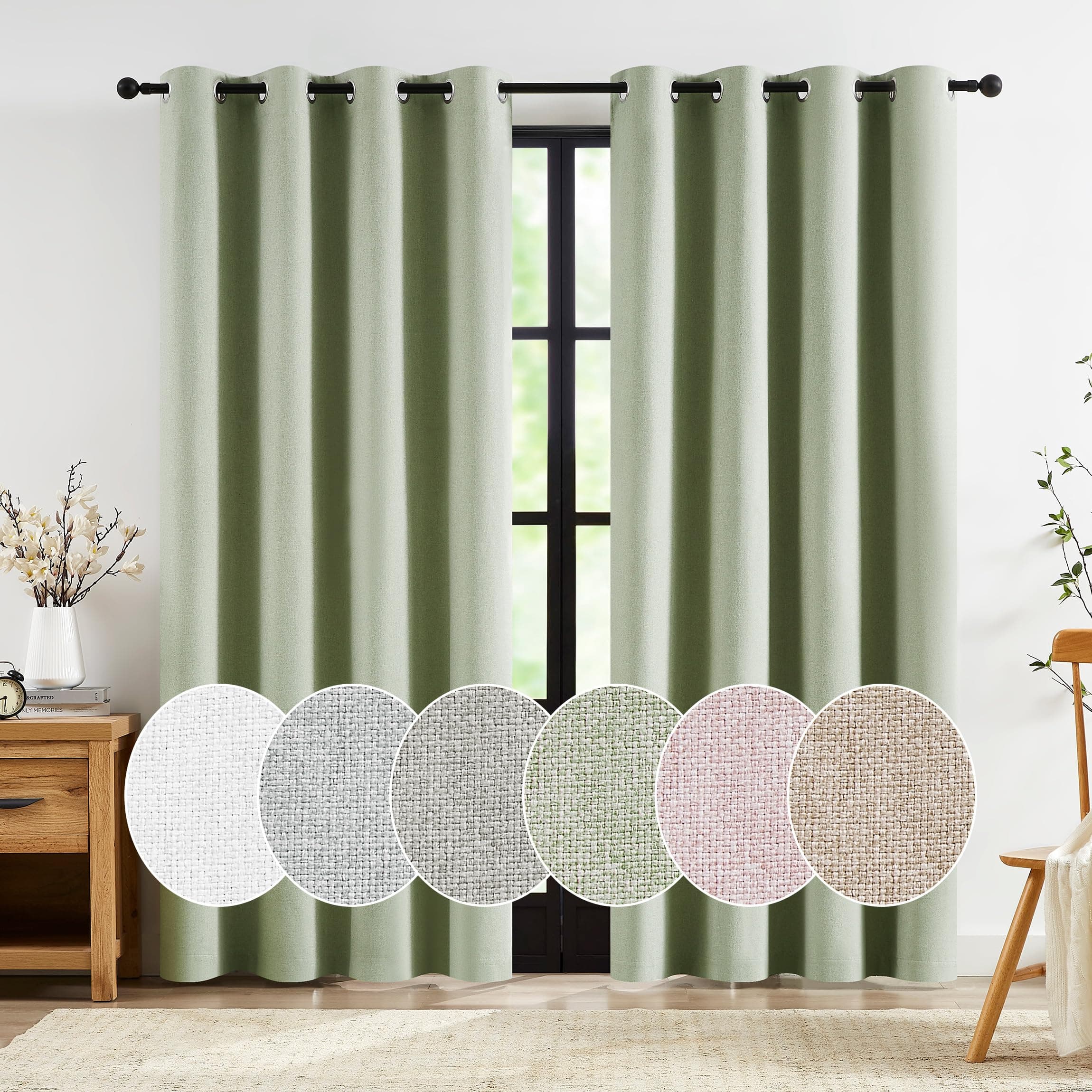 JubilantexSage Linen Blackout Curtains 84 Inches Long for Bedroom Living Room Thermal Insulated Textured Blackout Curtains-3 Layers,52" W