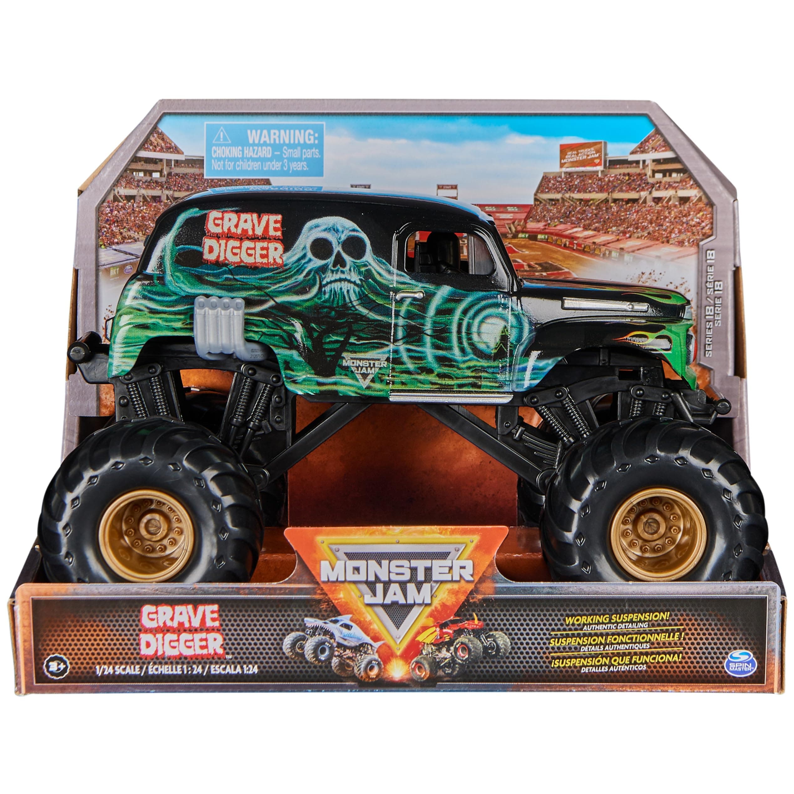 Monster Jam, Official Grave Digger Monster Truck, Collector Die-Cast Vehicle, 1:24 Scale, Kids Toys for Boys and Girls Ages 3 and up