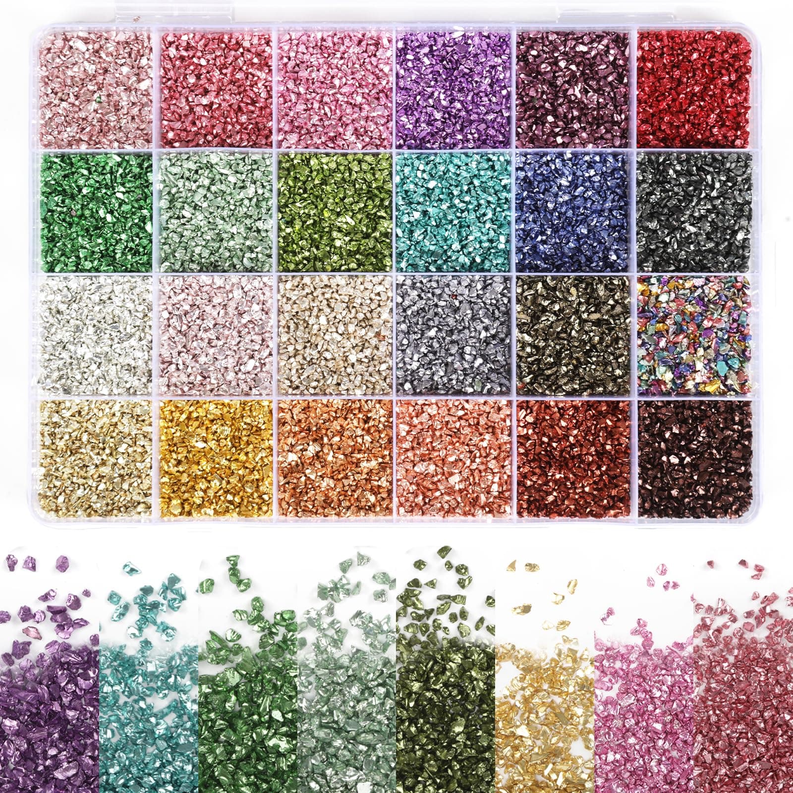 24 Colors Crushed Glass for Crafts, Crushed Glass Glitter for Resin Art Broken Glass Pieces for Crafts Resin Accessories Resin Fillers