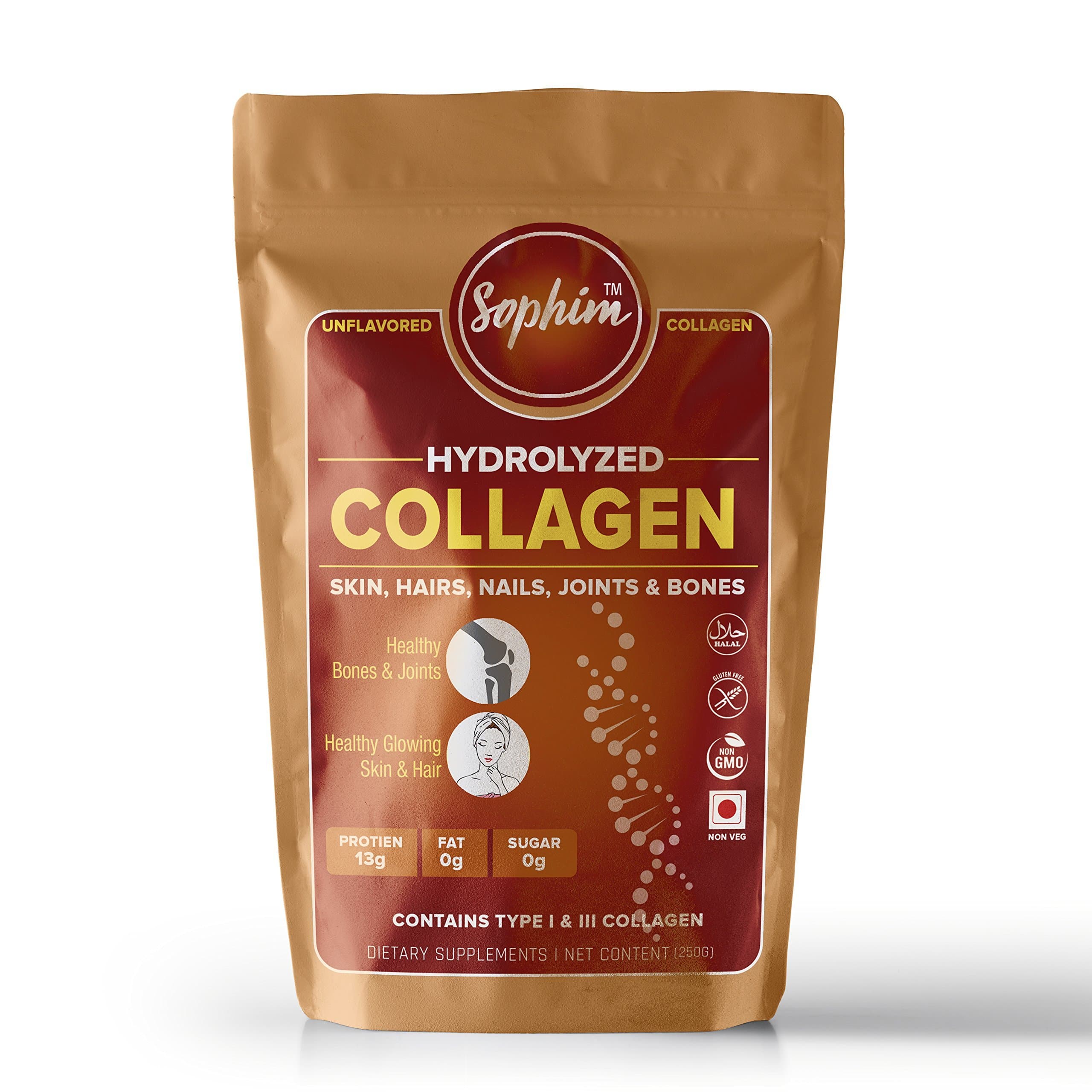 Amino Collagen Powder , Premium Hydrolyzed Collagen Powder Supplement for Skin,Hair,Nails,Joints and Bones.Collagen Peptides Type 1 & Type 3 (250 Grams)