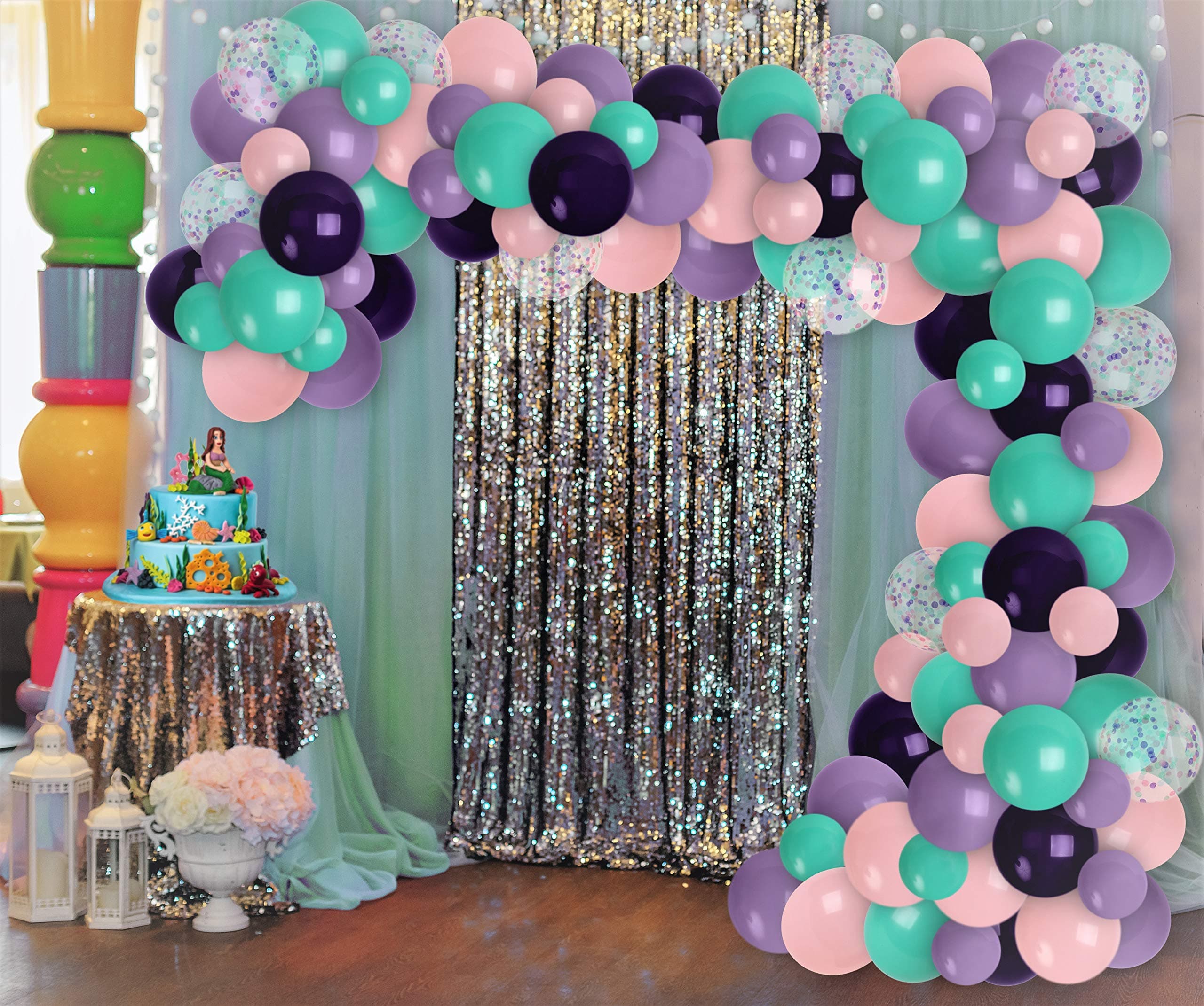 Pink Purple Teal Balloon Garland Kit Purple Pink Mint Confetti Balloons Arch Mermaid Baby Shower Under the Sea Ocean Birthday Party Bachelorette Bridal Shower Party Decorations
