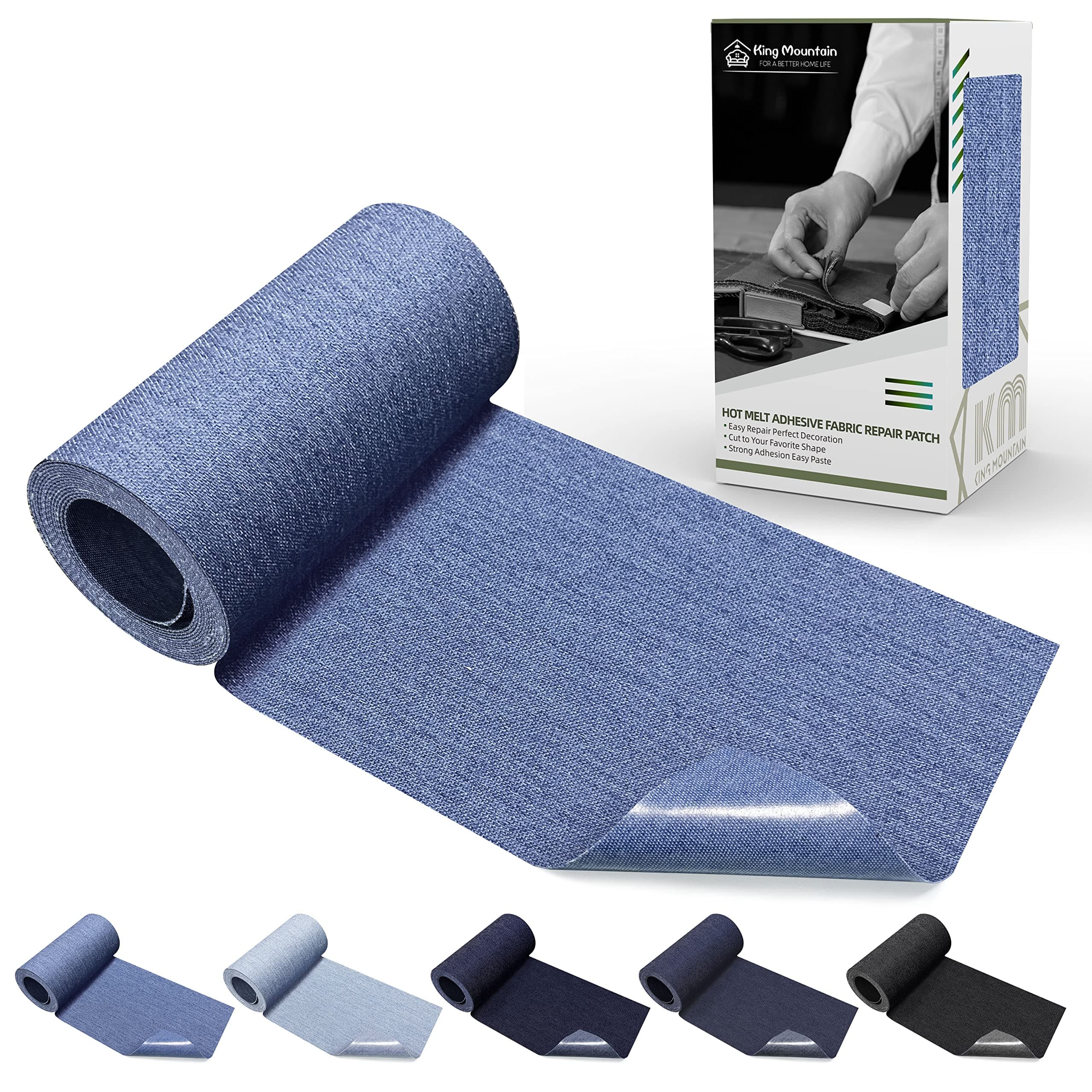 KING MOUNTAIN Iron-on Repair Patch,3"x60"100% Cotton Denim Iron-on Repair Patch, Jeans and Clothing Repair and Decoration Kit (Sky Blue)