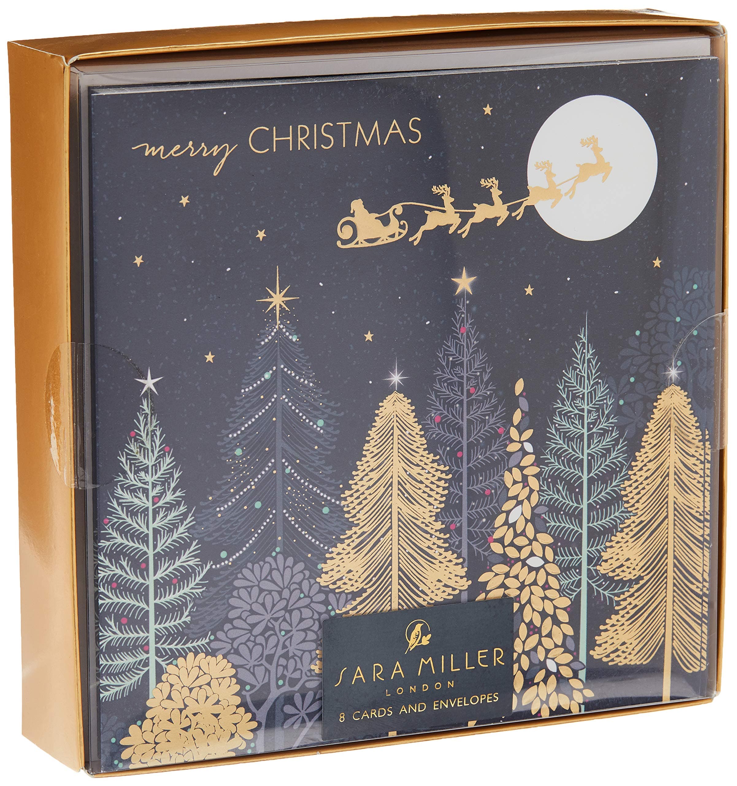 The Art File Christmas Card Box - Over Tree Tops by Sara Miller - 8 Foiled and Embossed Christmas Cards. Size 16 x 16 cm Standard Postage