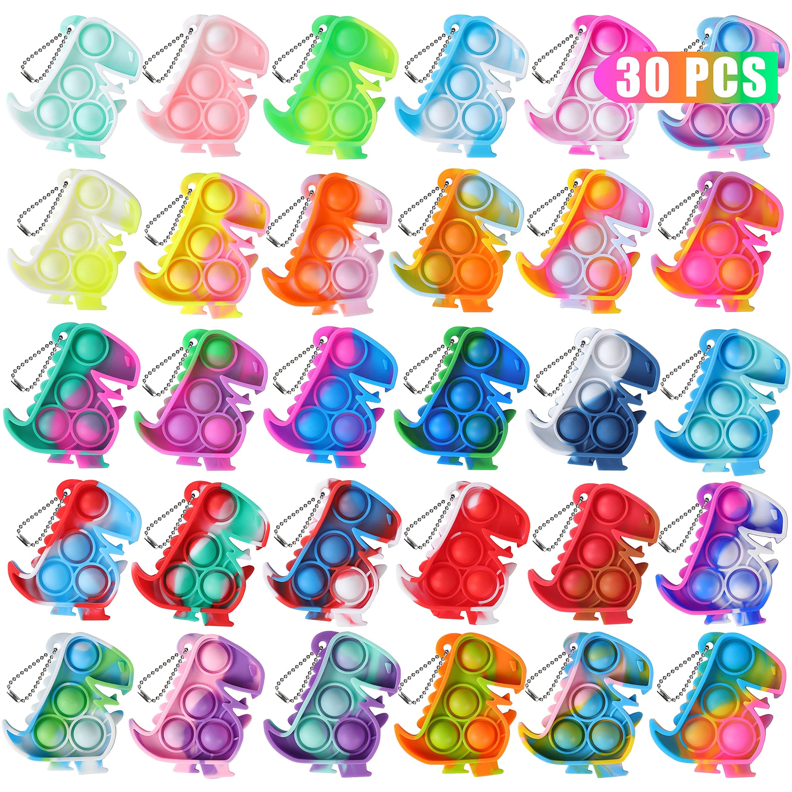 Dinosaur Pop Fidget Toys Bulk Its 30 Pack Dinosaur Party Favors for Kids 4-8 8-12 Mini Dino Pop Keychain It Fidget Toy Fidgets for Classroom Prizes Student Carnival Birthday Goodie Bag Stuffers Filler
