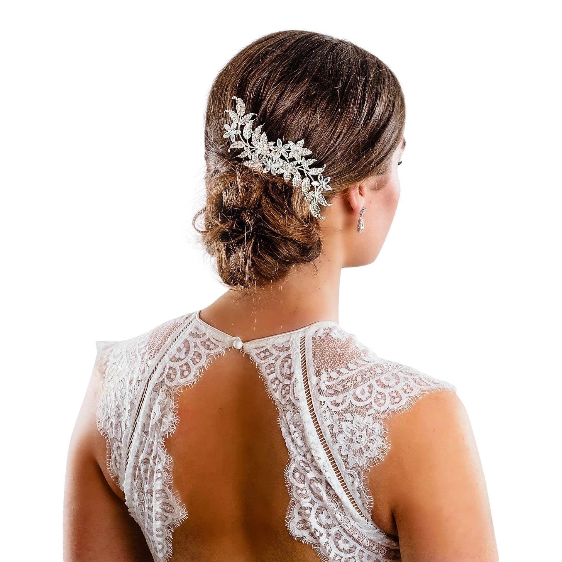 Hair accessories for women silver hair slide comb clip slide wedding bridal vintage diamante (Emily silver)