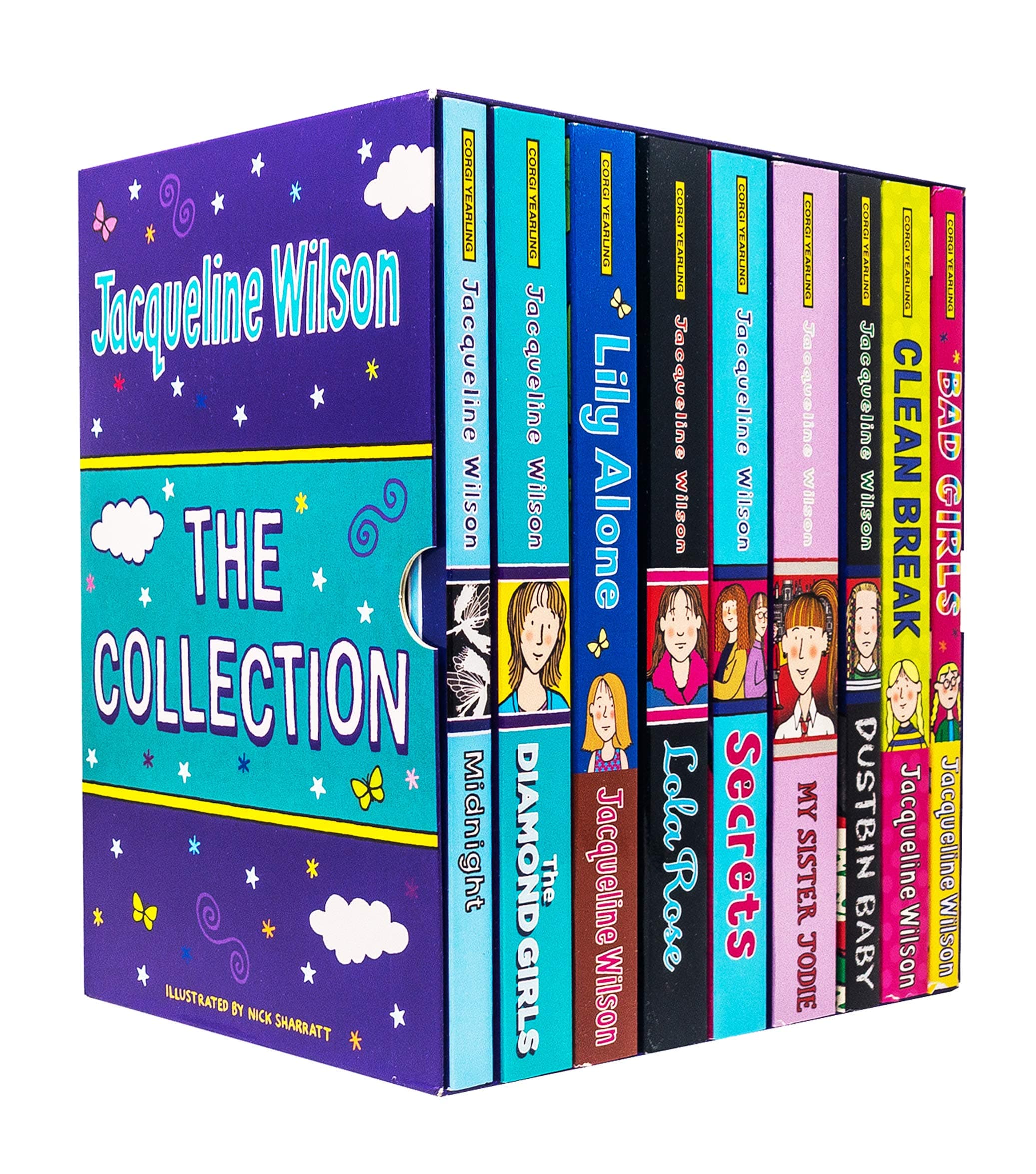 Jacqueline Wilson 9 Books Collection Set (Bad Girls,Clean Break, Dustbin Baby, My Sister Jodie, Secrets, Lola Rose, Lily Alone, The Diamond Girls & Midnight)