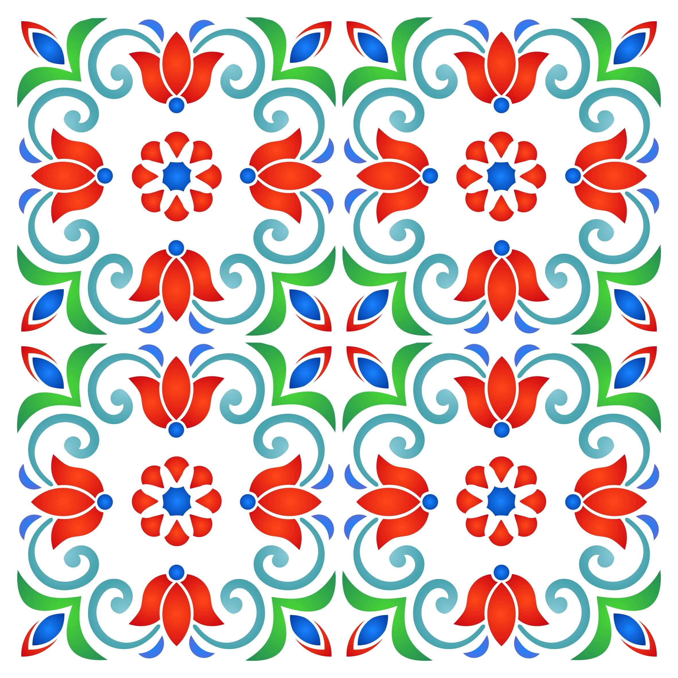 Turkish Tile Stencil, 12 x 12 inch (L) - Talavera Mexican Moroccan Italian Tile Stencils by CRAFT KREATIVELY