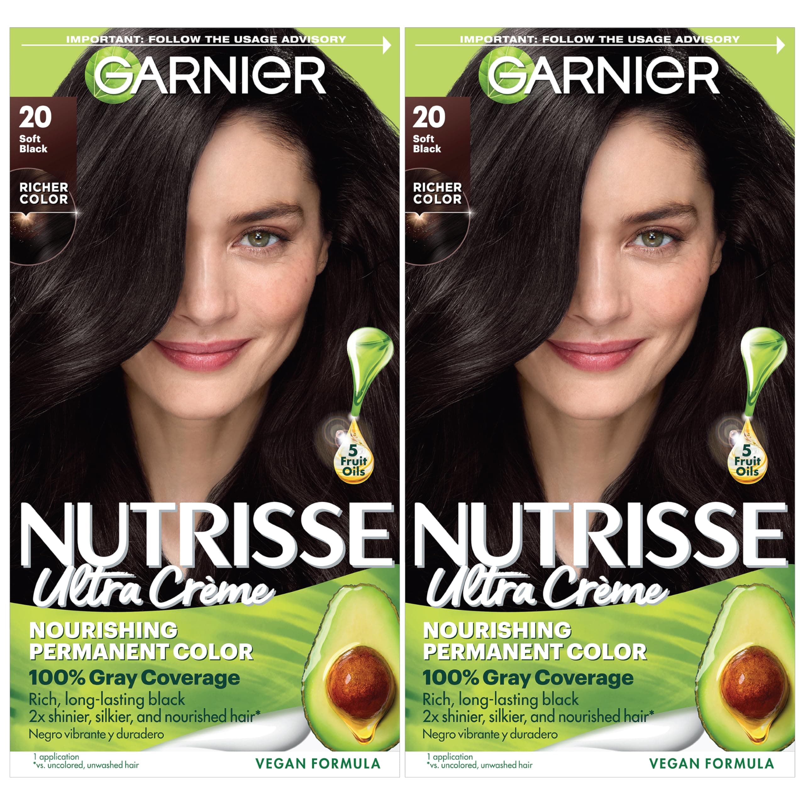 Garnier Hair Color Nutrisse Nourishing Creme, 20 Soft Black (Black Tea), 2 Count