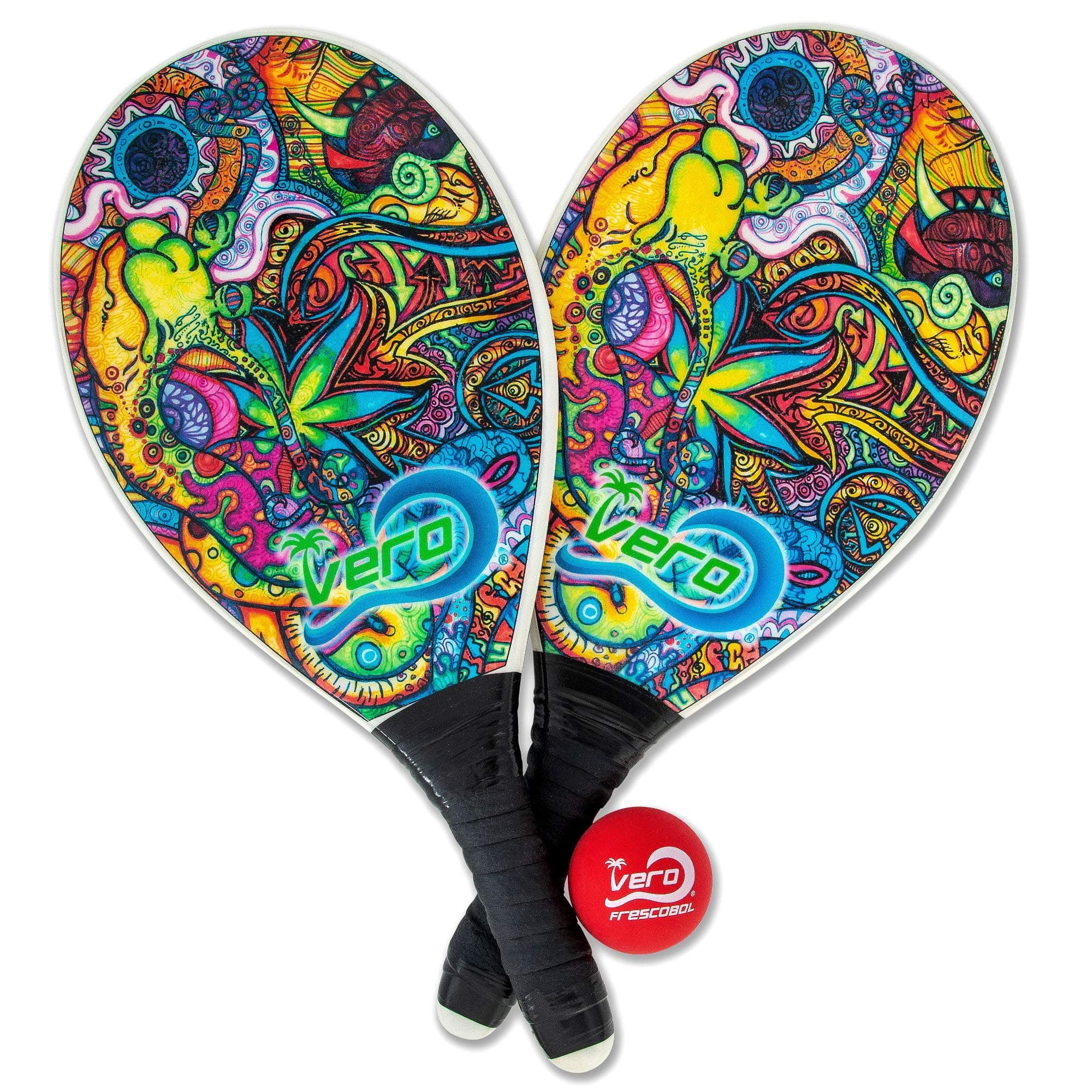 Frescobol Fiberglass Beach Paddleball Paddle Set, Official high-Visibility red Ball, Bag