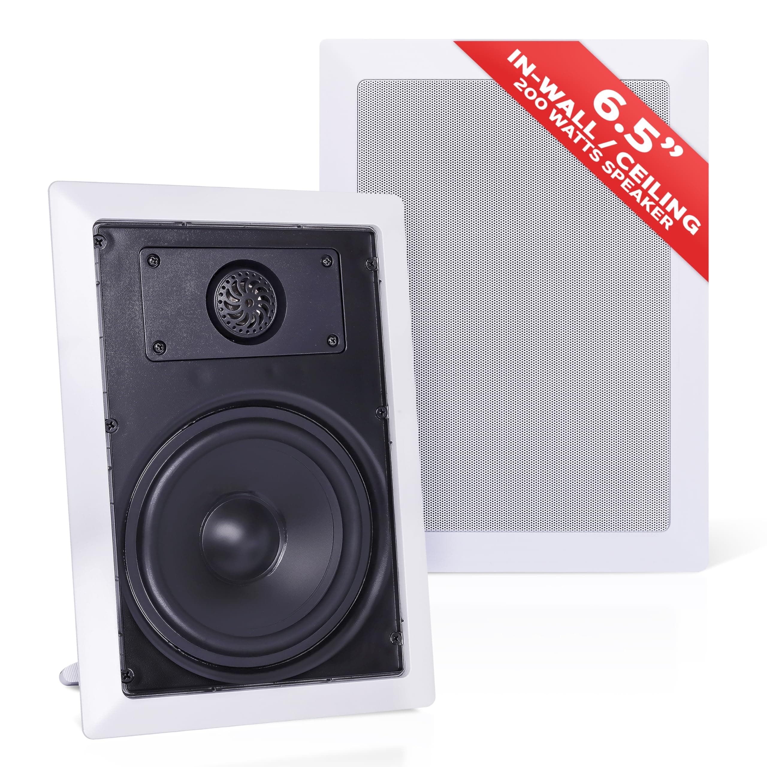 Pyle Two Way Stereo Sound Speaker - Dual Professional Audio Speakers System - In Wall/In Ceiling White Mount Flush, 6.5" Midbass, 1/2 Inch Polymer Tweeter - Indoor Home Theater - Pyle PDIW65 (Pair)