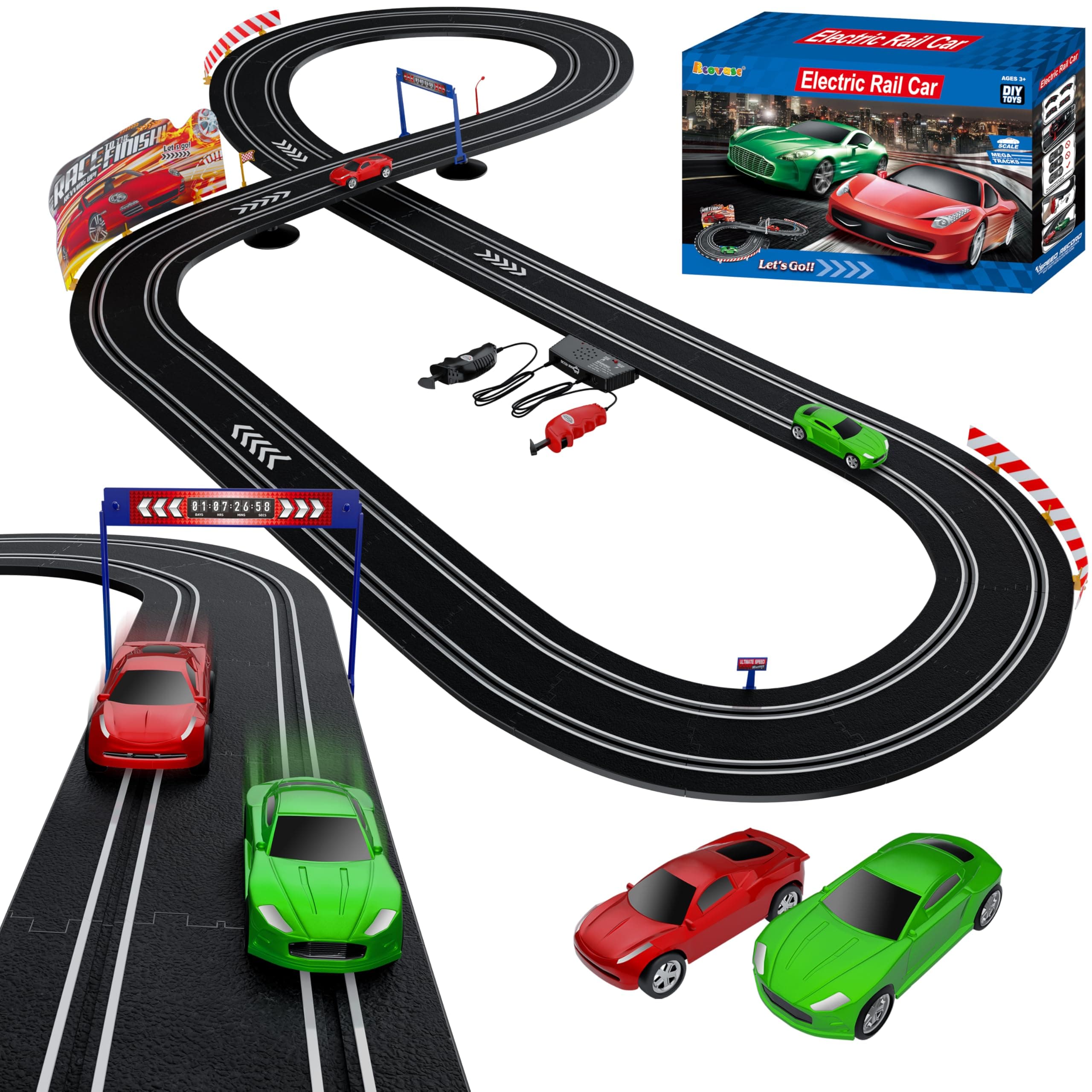 Rcovasc - Electric Slot Race Track Set for Kids Hot Wheels Garage Toys for 4-8 Years