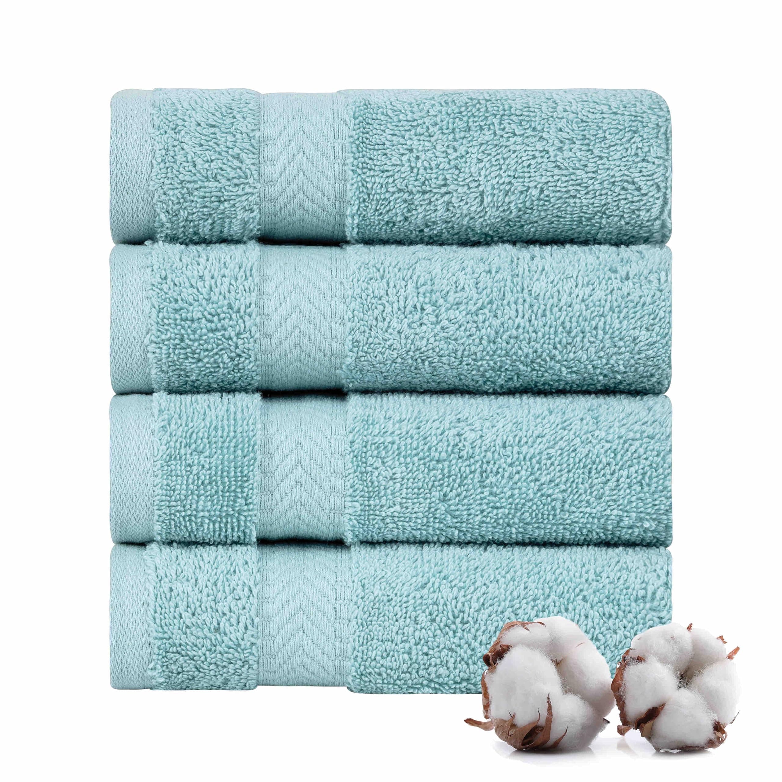 TEXTILOM100% Turkish Cotton 4 Piece Luxury Washcloth Towel Set for Bathroom & Kitchen, Thick & Super Soft & Highly Absorbent & Quick Dry for Face and Hand- Aqua