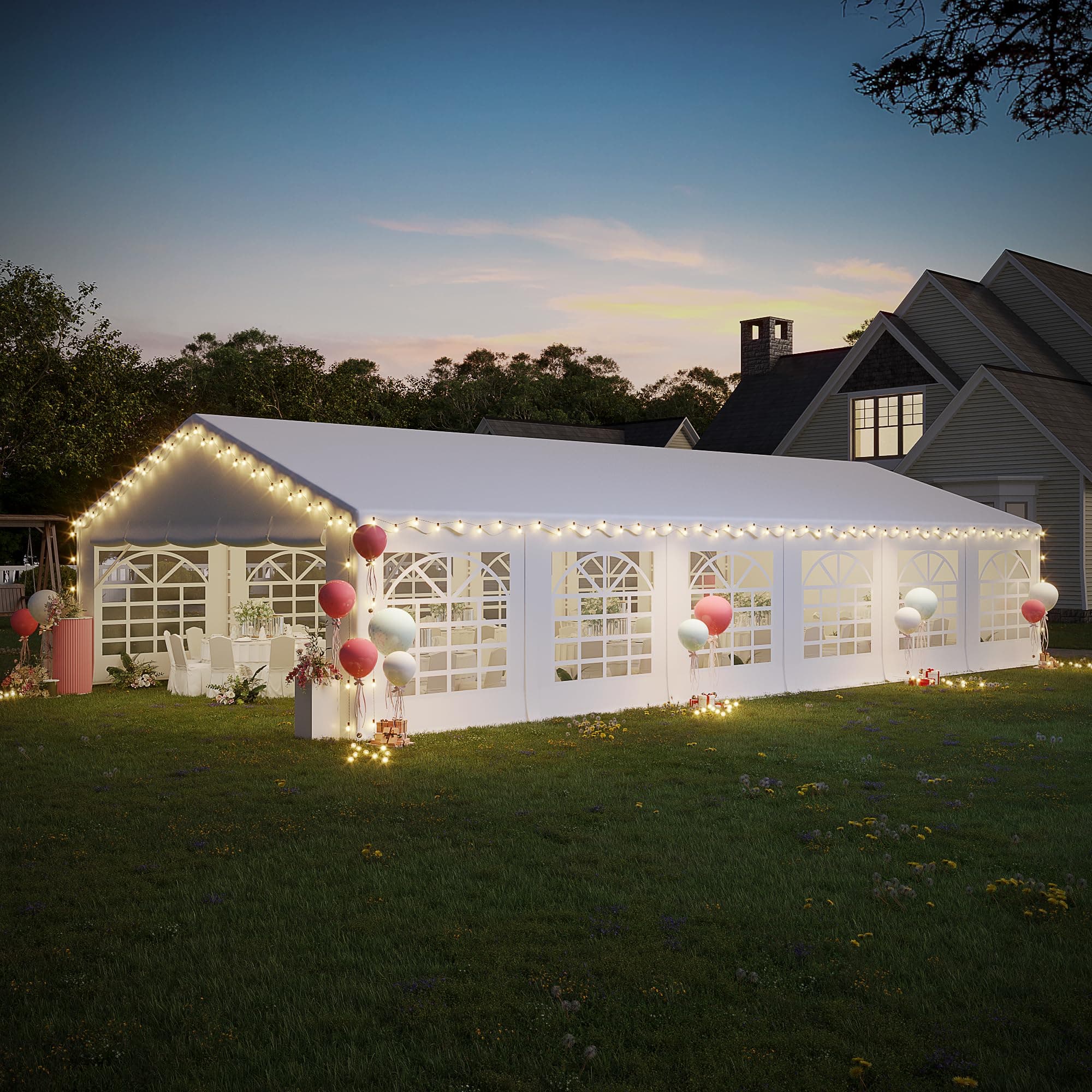 EROMMY 20x40ft Party Tent, Outdoor Wedding Tent, Heavy Duty Large Canopy Carport with Removable Sidewalls, 2 Roll-up Doors, 4 Storage Bags, Gazebo Shelter Tent for Party Event Commercials, White