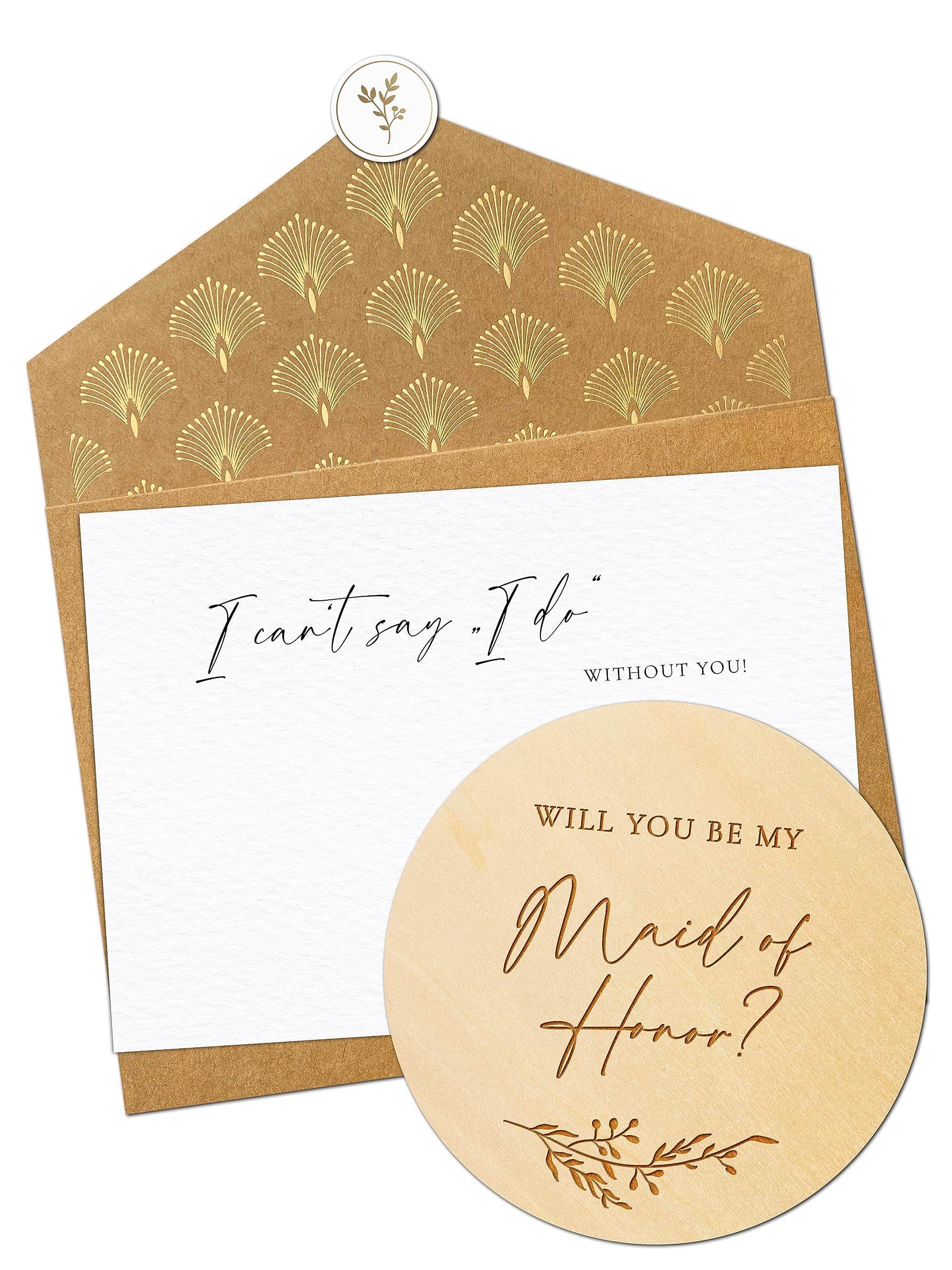 Joli Coon Will you be my maid of honor wooden card with flip envelope and seal sticker - Maid of honor proposal card