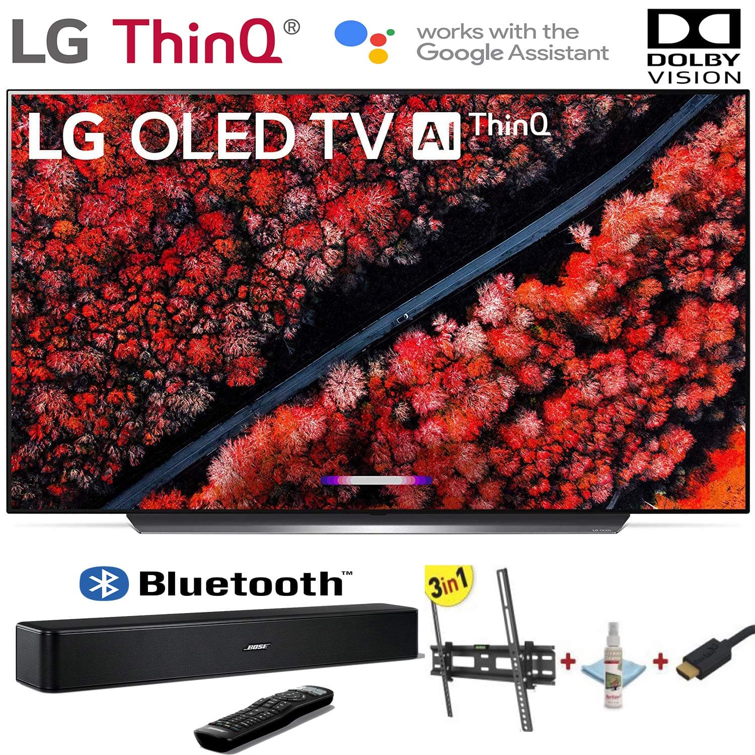 LG Electronics OLED55C9PUA C9 Series 55" 4K Ultra HD Smart OLED TV (2019) w/Bose Solo 5 TV Sound System w/3 in 1 Wall Mount kit- Wall Mount, HDMI Cable, TV Cleaning Kit - LG Authorized Dealer