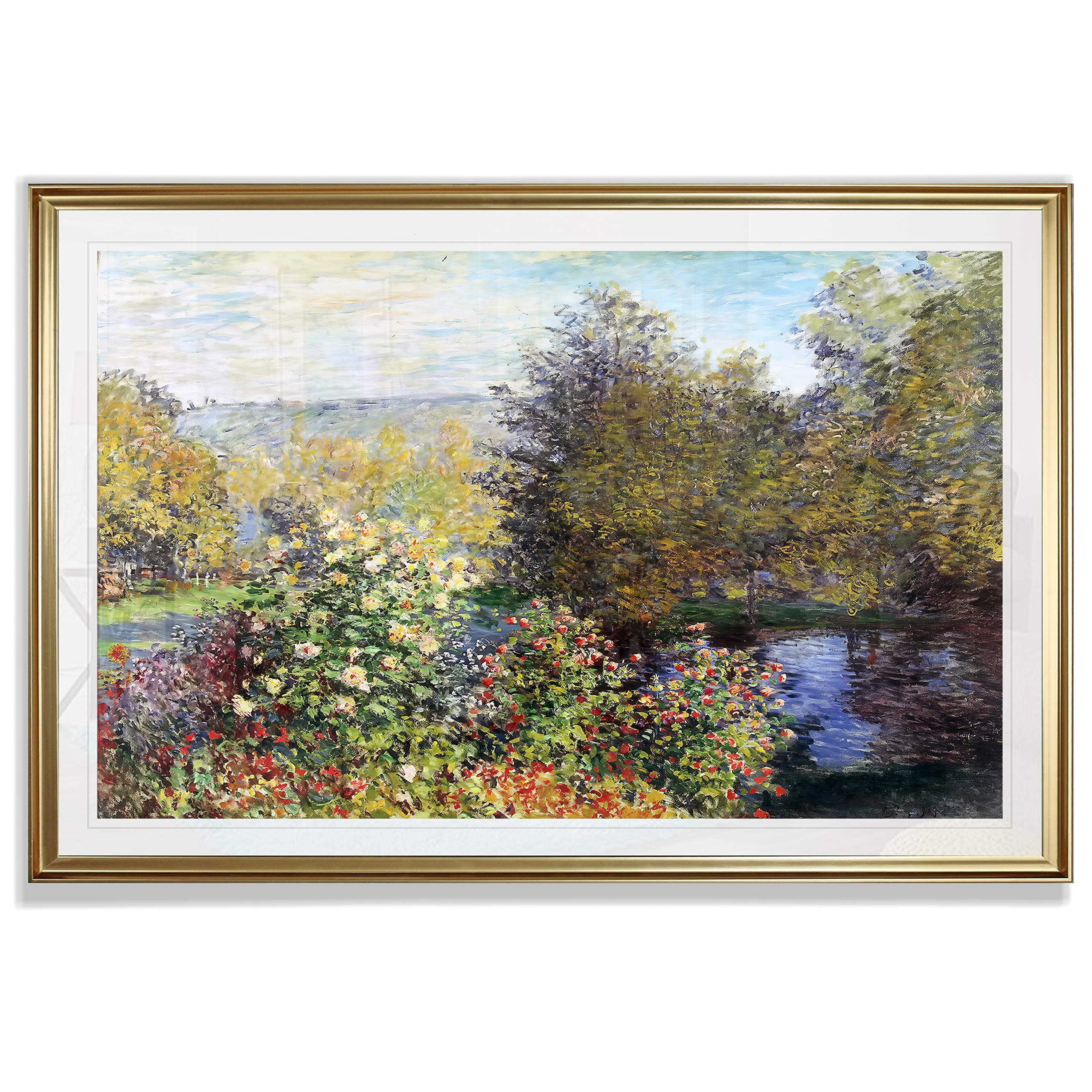 The The Corner of the Garden at Montgeron, 1876 Fine Giclee Prints Wall Art In Premium Quality Framed Ready to Hang 24X34, Gold