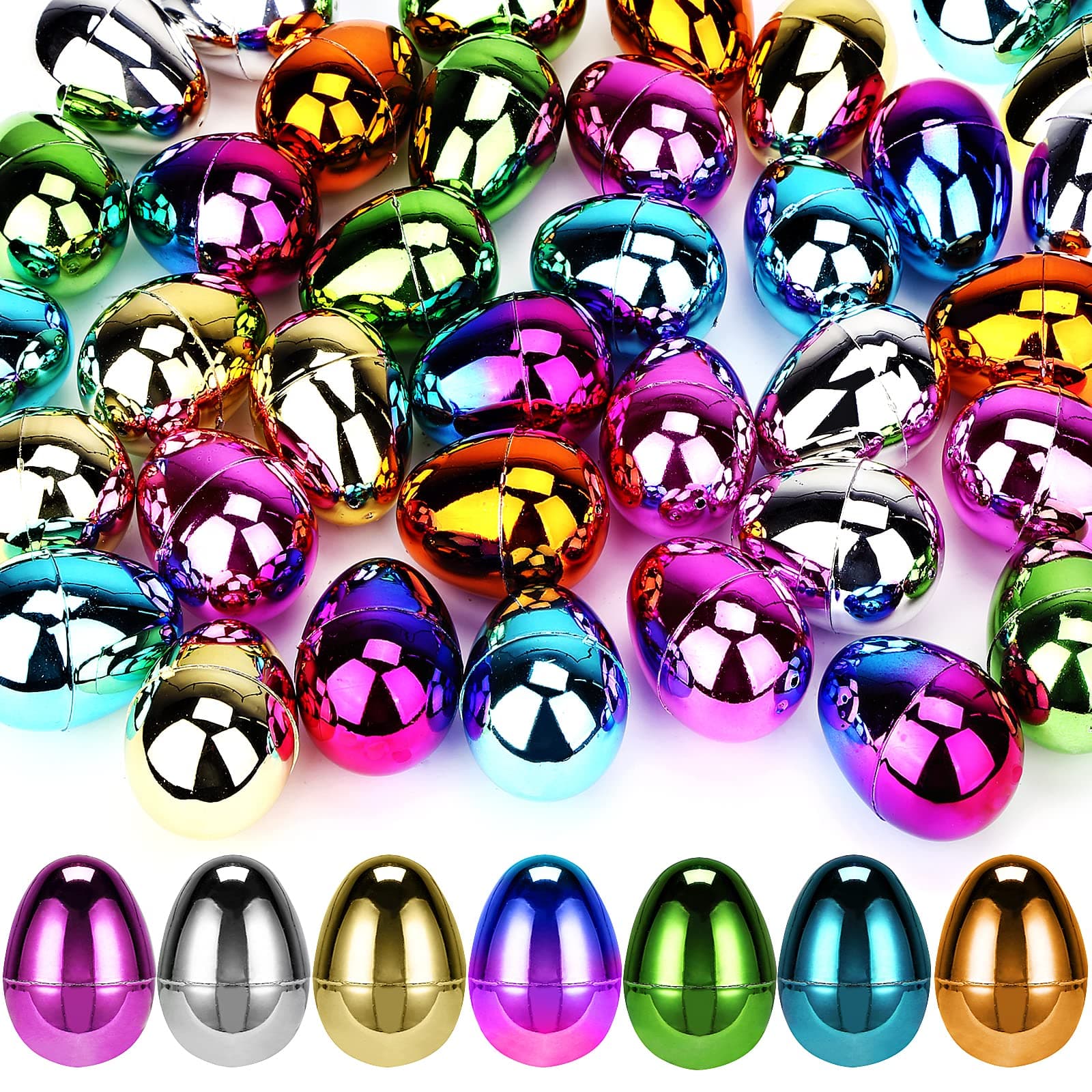 SallyFashion 42PCS Plastic Easter Eggs, Metallic Easter Eggs Hinged Empty Easter Eggs 2.4 Inch for Easter Party Easter Egg Hunt Basket Stuffers Party Favors
