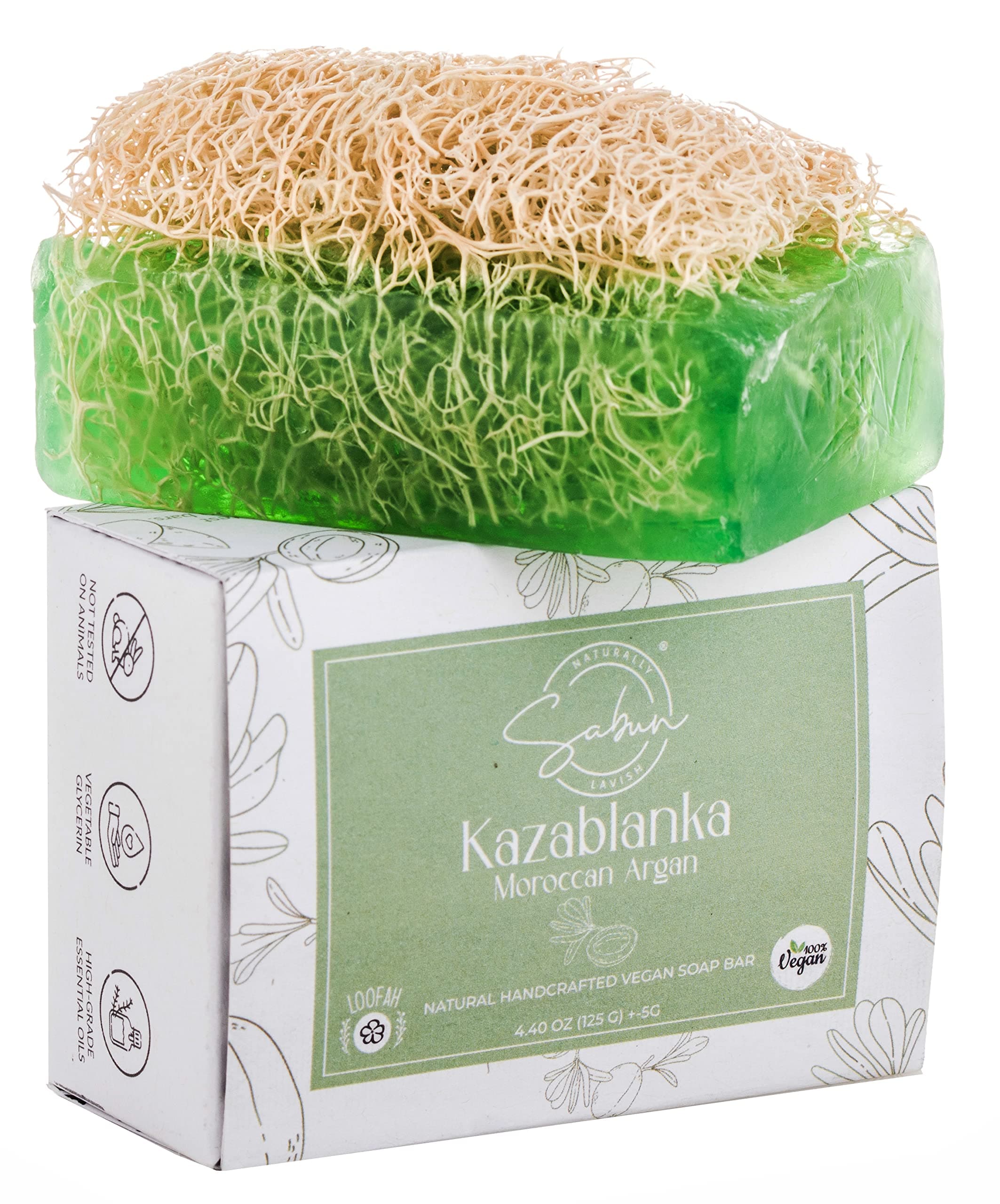 Argan Loofah Soap Bar - Natural Exfoliating Soap with Loofah Inside - Smells Like Bright Floral Citrus - Handmade with Moroccan Argan Oil, Jojoba Oil - Face & Body Scrub Bar [4.4 oz - 125 gr]