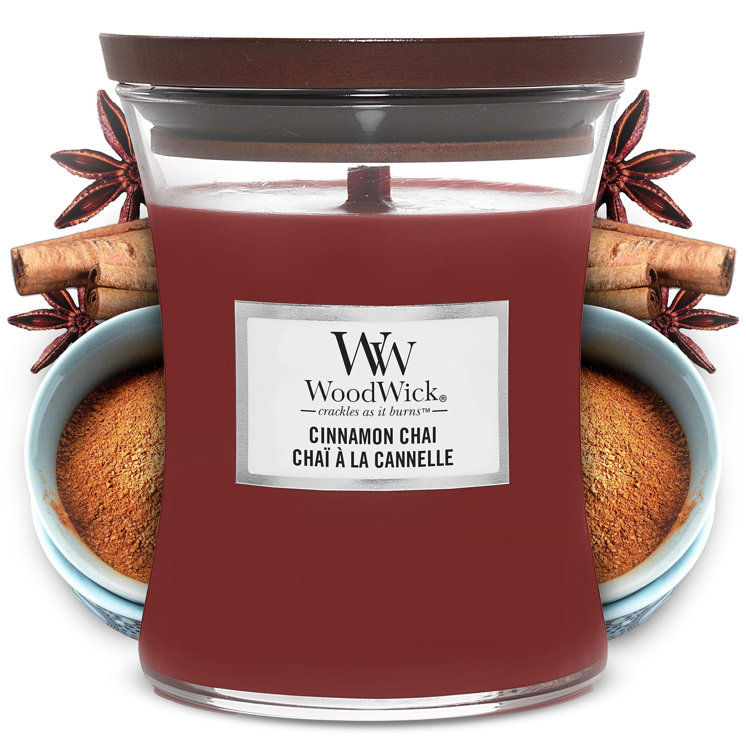 Medium Hourglass Scented Candle, Cinnamon Chai with Crackling Wick, Burn Time: Up to 60 Hours