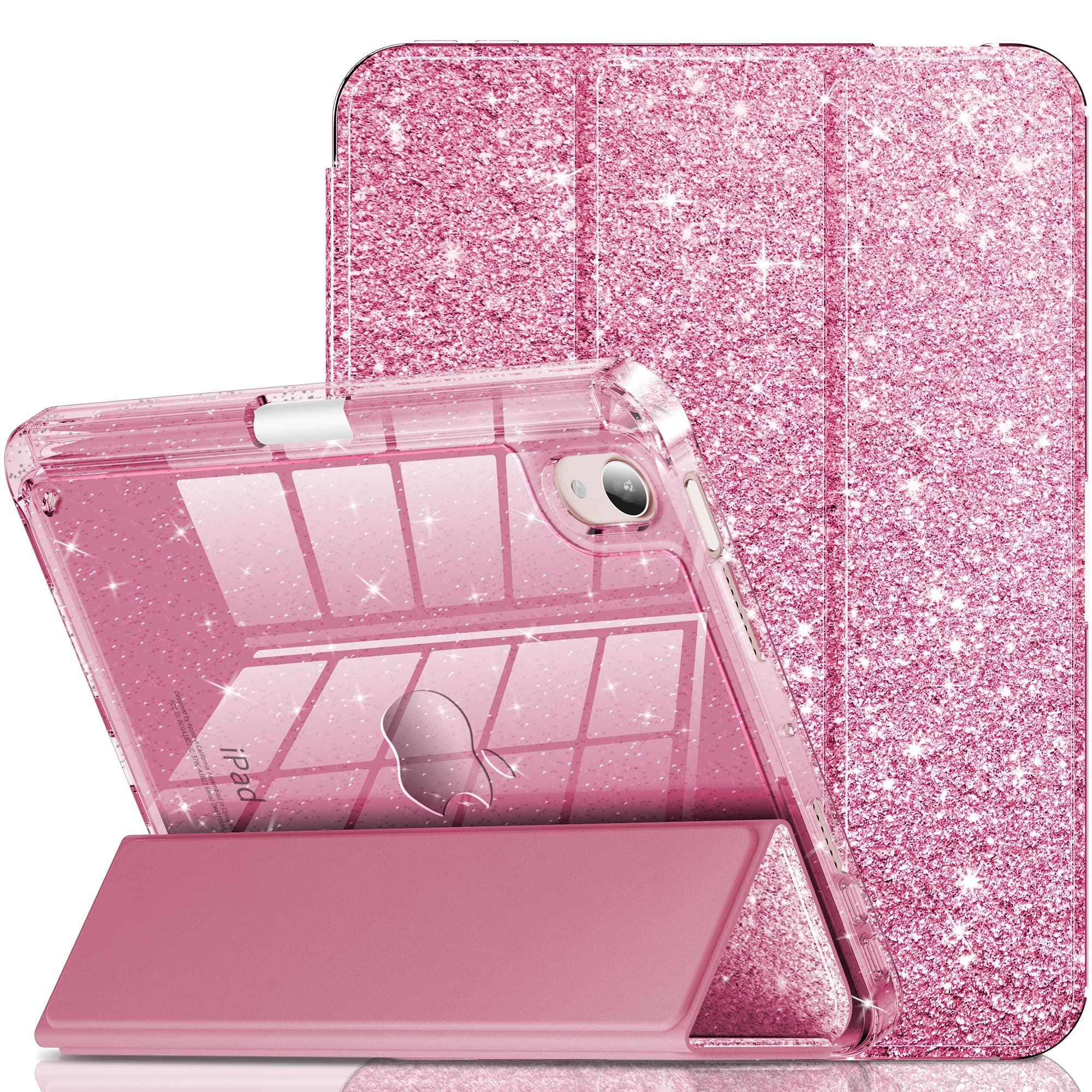 INFILAND for iPad mini 7 Case (A17 Pro), iPad mini 6 Case, iPad mini 7th/6th Generation Case 2024/2021 8.3 Inch, Glitter Cute Protective Clear Cover with Pencil Holder for Kids Girls, Pink