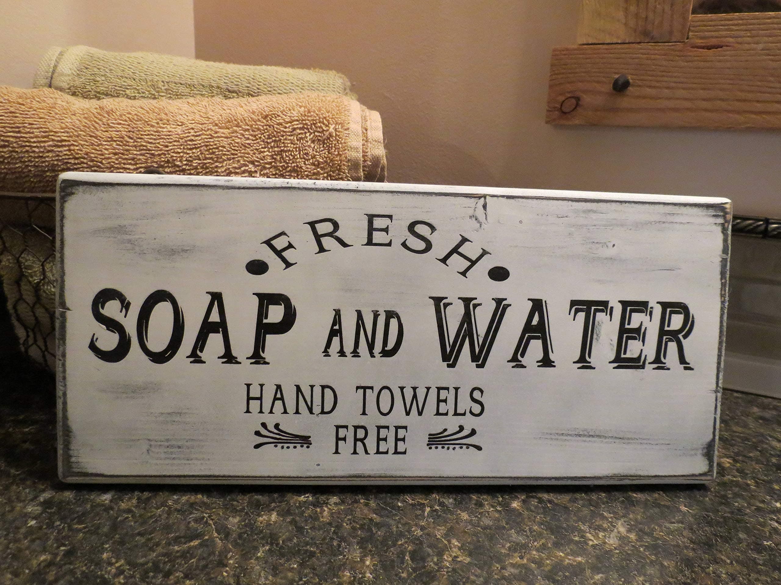 Evan332Eddie Large Fresh Soap and Water Bathroom Wood Plaque Sign Farmhouse Bathroom Decor Home Decor Wall Hanging Farmhouse Wall Decor Distressed